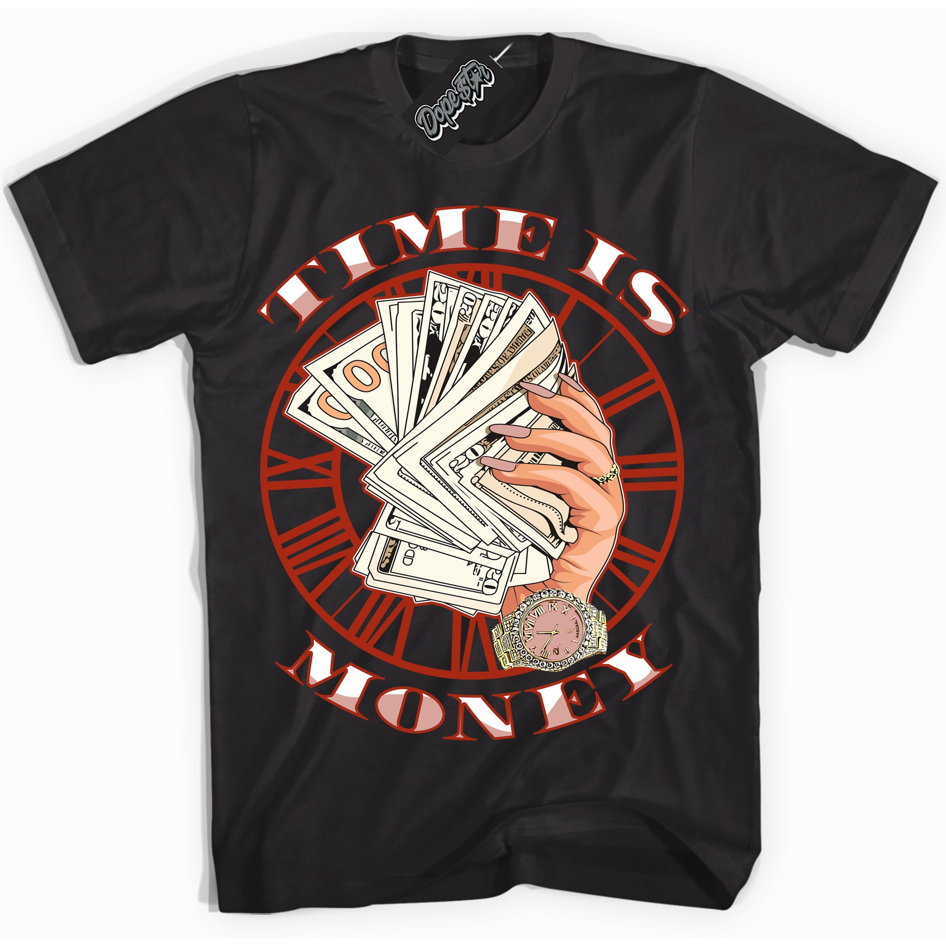 Cool Black Shirt with “ Time Is Money” design that perfectly matches Red Stardust Dunk.