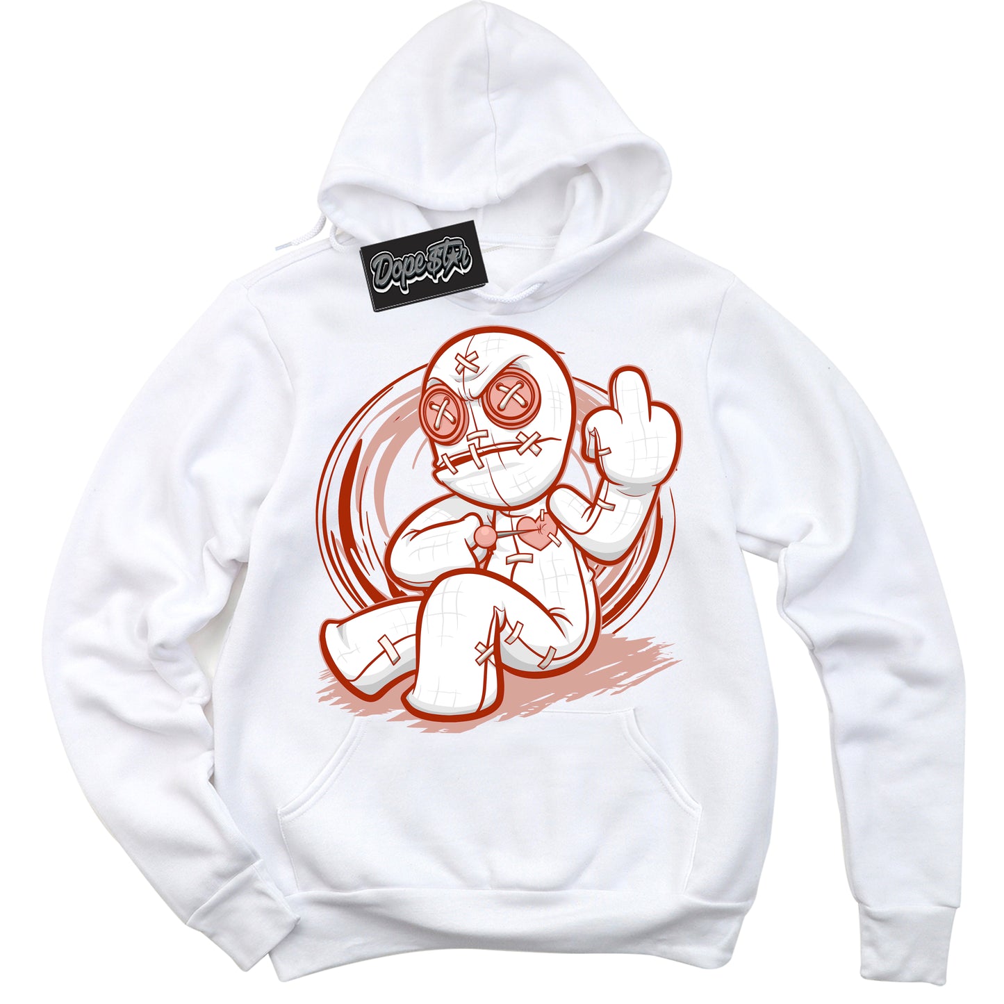 Cool White Hoodie with “Voodoo Doll” design that Perfectly Matches Red Stardust Dunk.