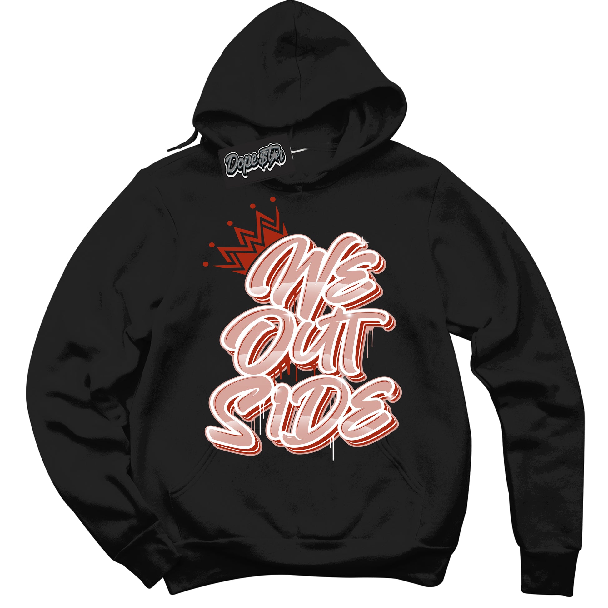 Cool Black Hoodie with “We Outside” design that Perfectly Matches Red Stardust Dunk.