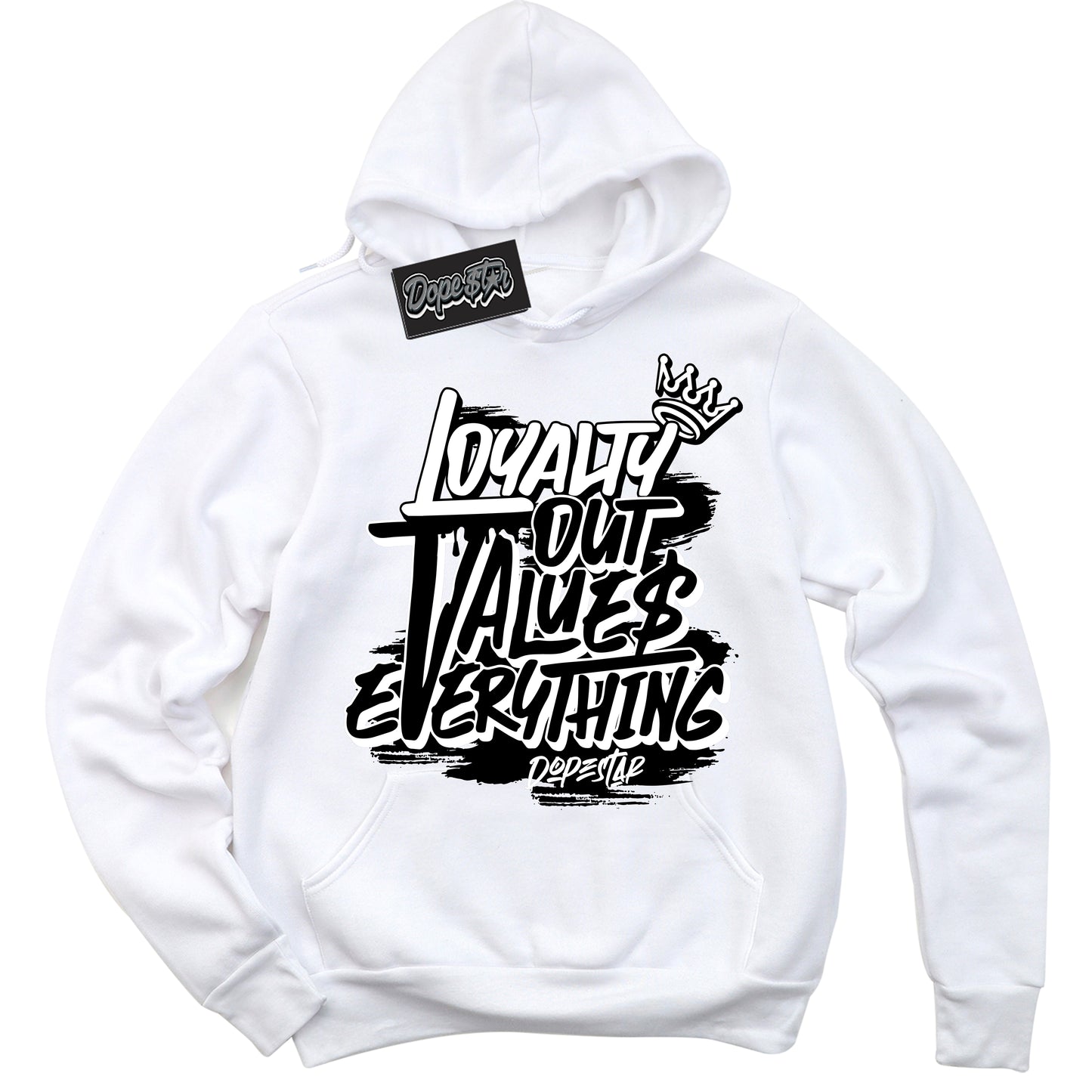 Cool White Hoodie with “Loyalty Out Values Everything” design that Perfectly Matches Suede Panda Dunk.