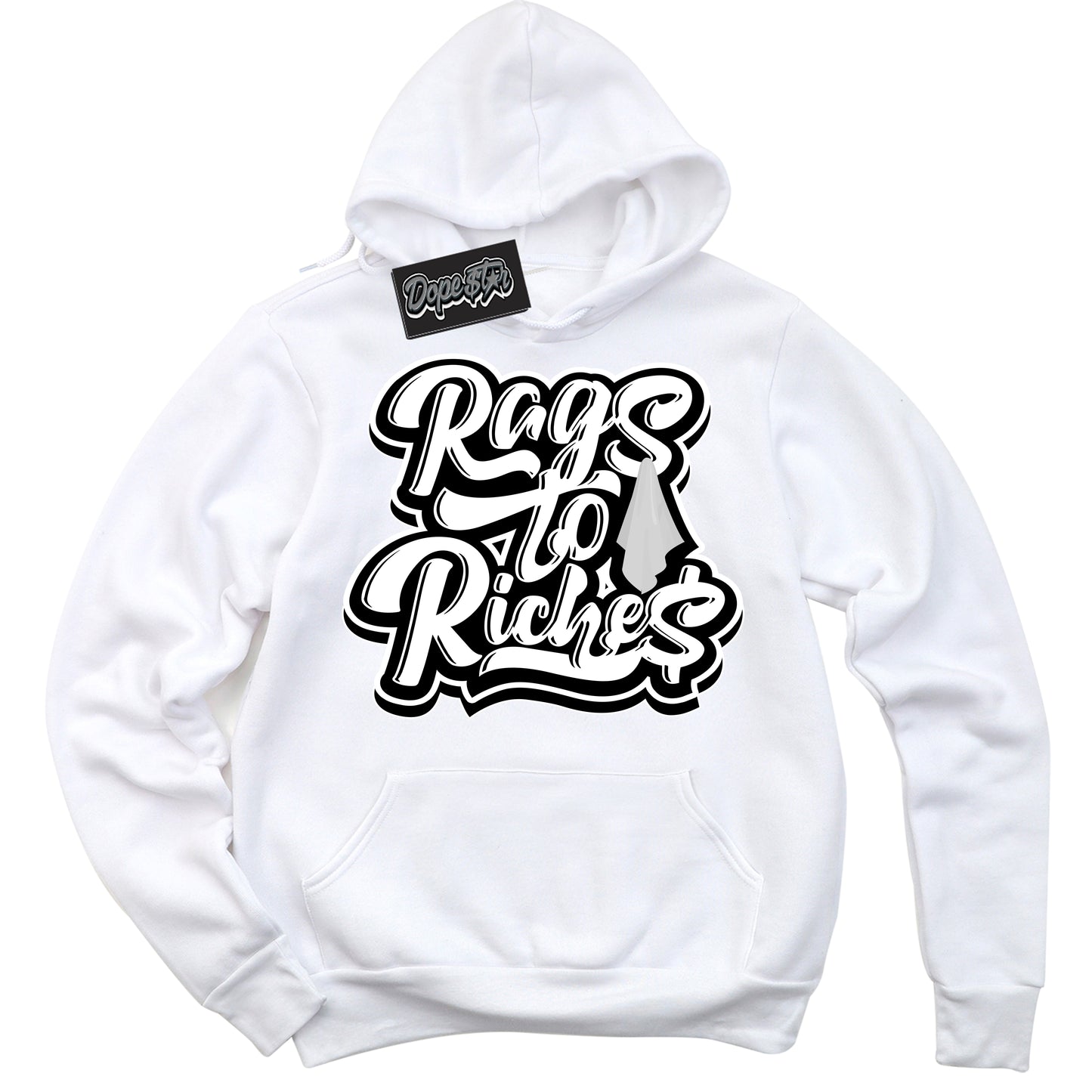 Cool White Hoodie with “Rags To Riches” design that Perfectly Matches Suede Panda Dunk.