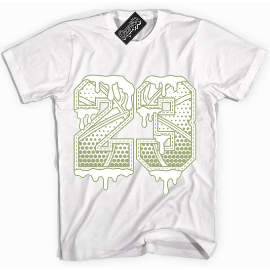 Cool White Shirt with “23 Ball” design that perfectly matches Safari Oil Green Dunk.