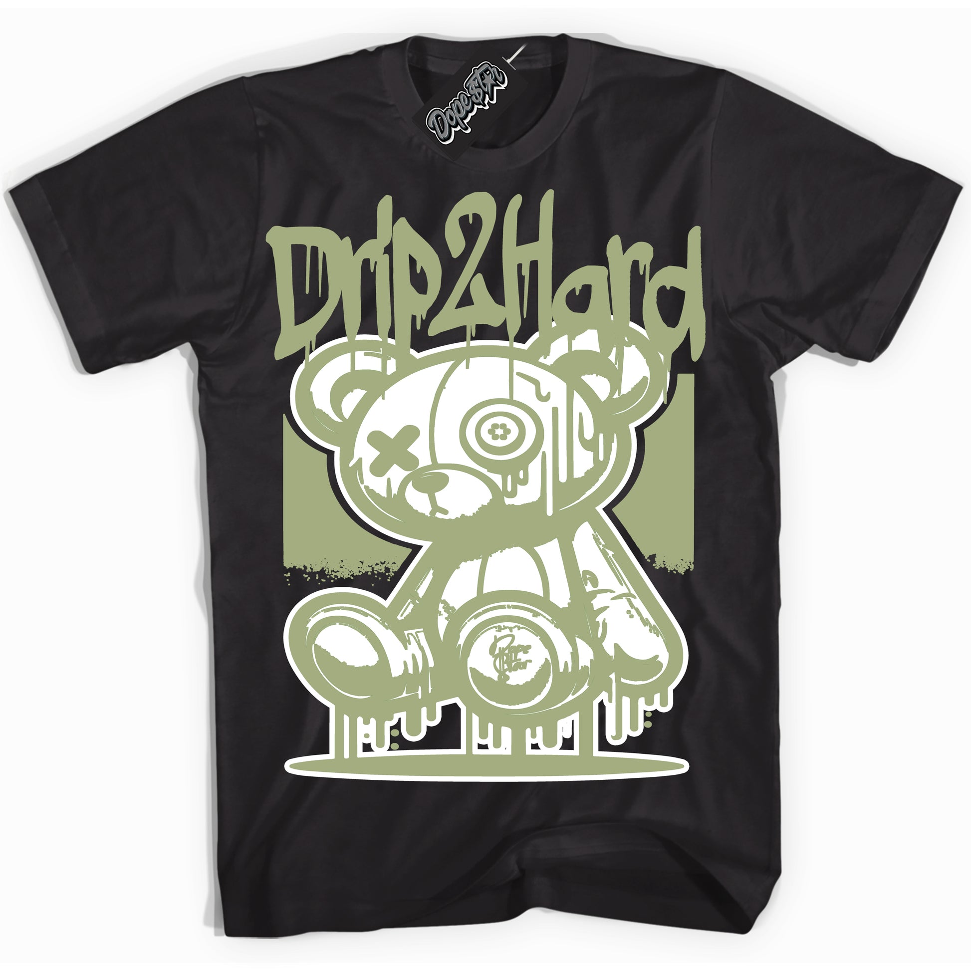 Cool Black Shirt with “Drip 2 Hard” design that perfectly matches Safari Oil Green Dunk.