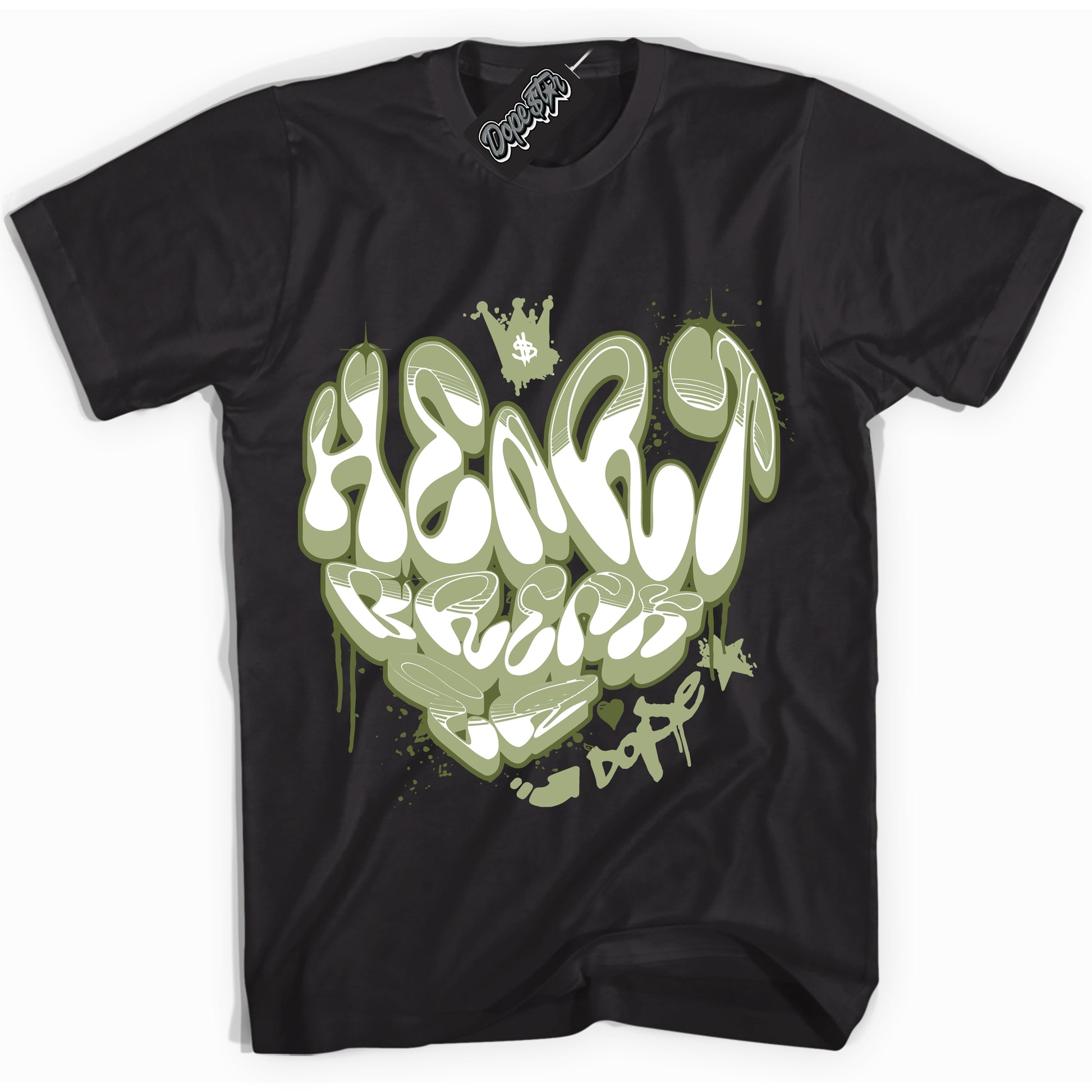 Cool Black Shirt with “Heartbreaker Graffiti” design that perfectly matches Safari Oil Green Dunk.