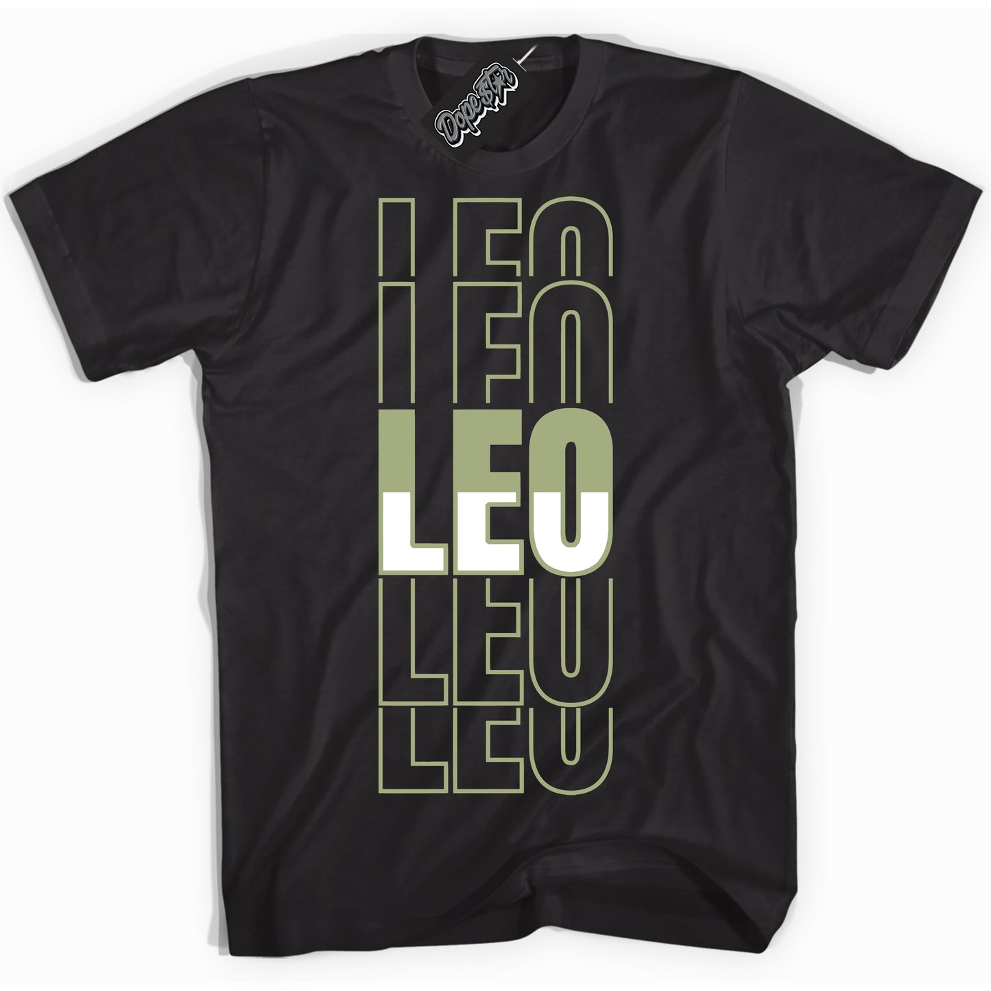 Cool Black Shirt with “Leo” design that perfectly matches Safari Oil Green Dunk.