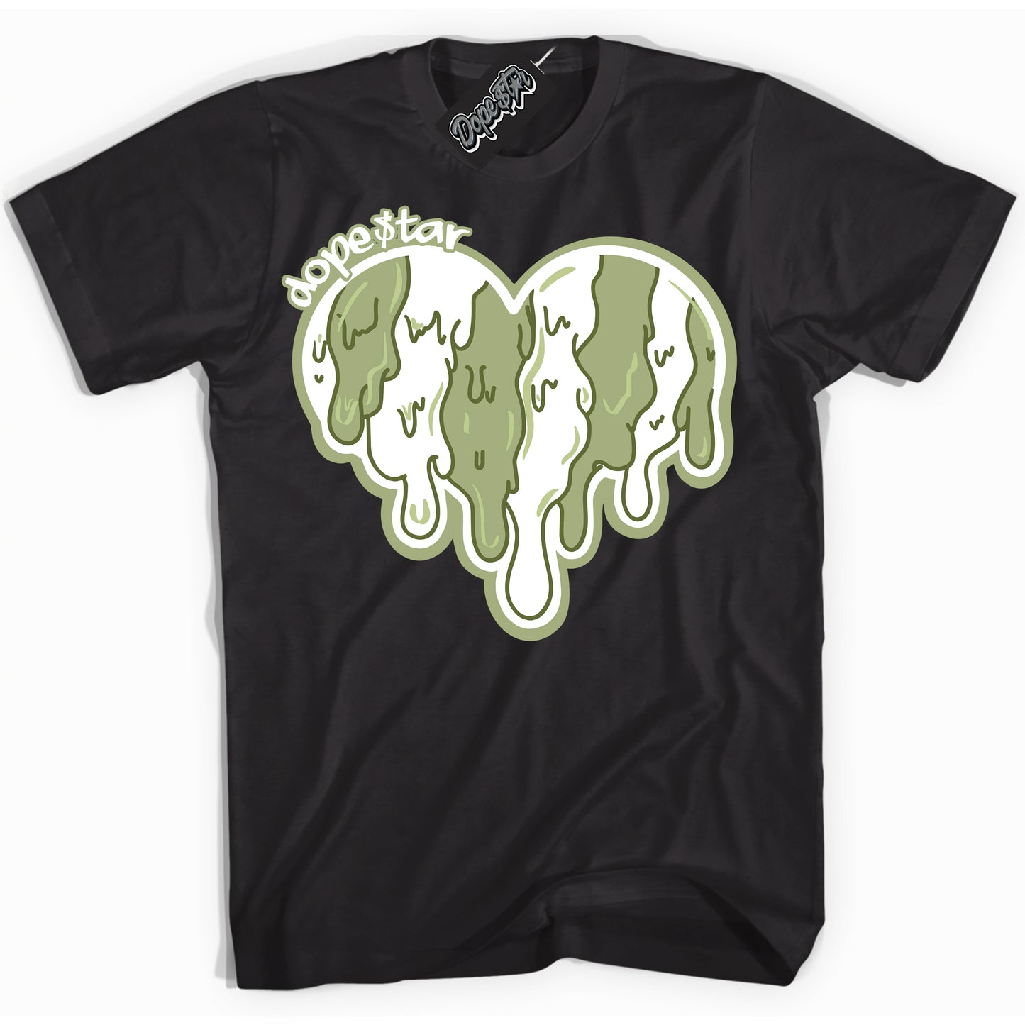 Cool Black Shirt with “Melting Heart ” design that perfectly matches Safari Oil Green Dunk.