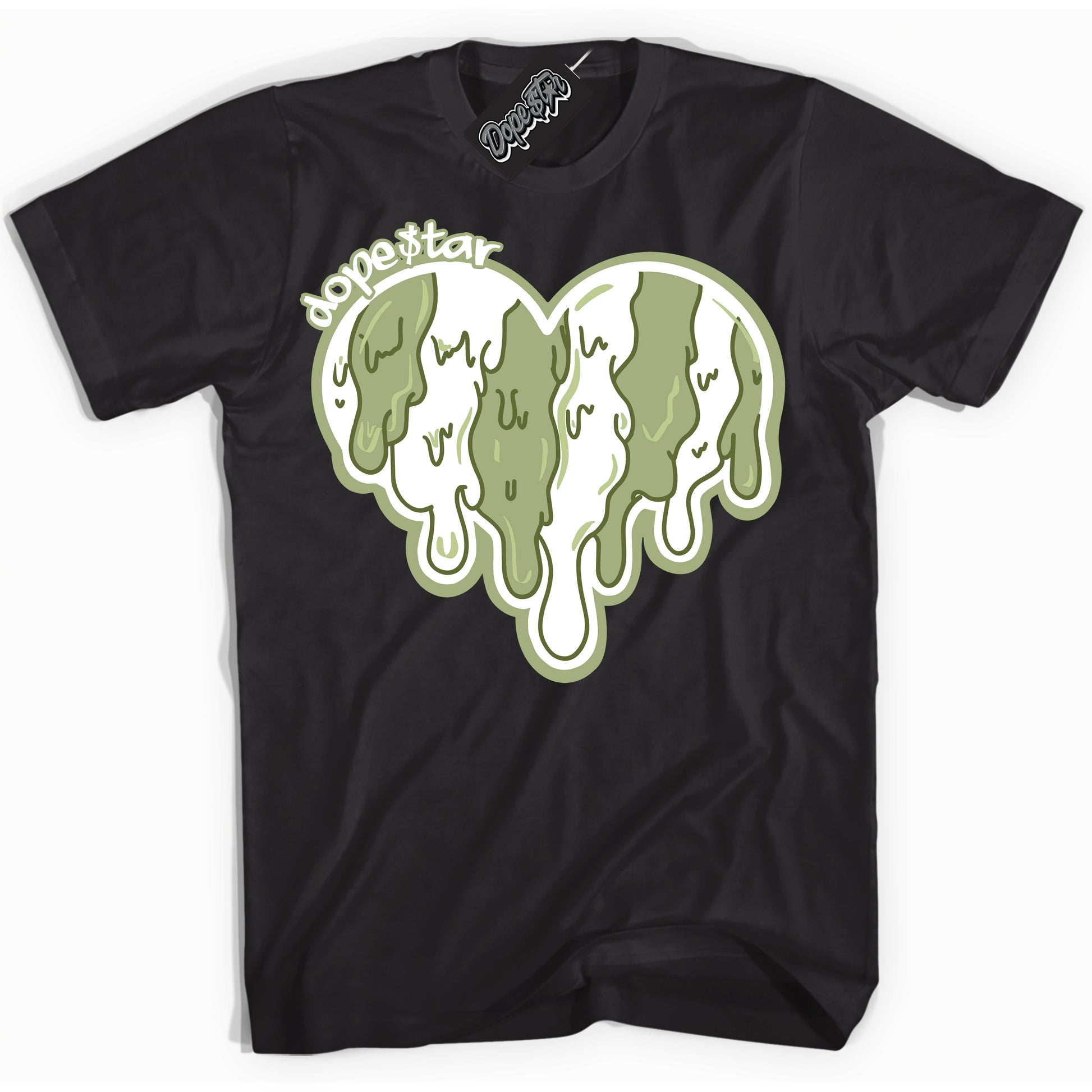Cool Black Shirt with “Melting Heart ” design that perfectly matches Safari Oil Green Dunk.