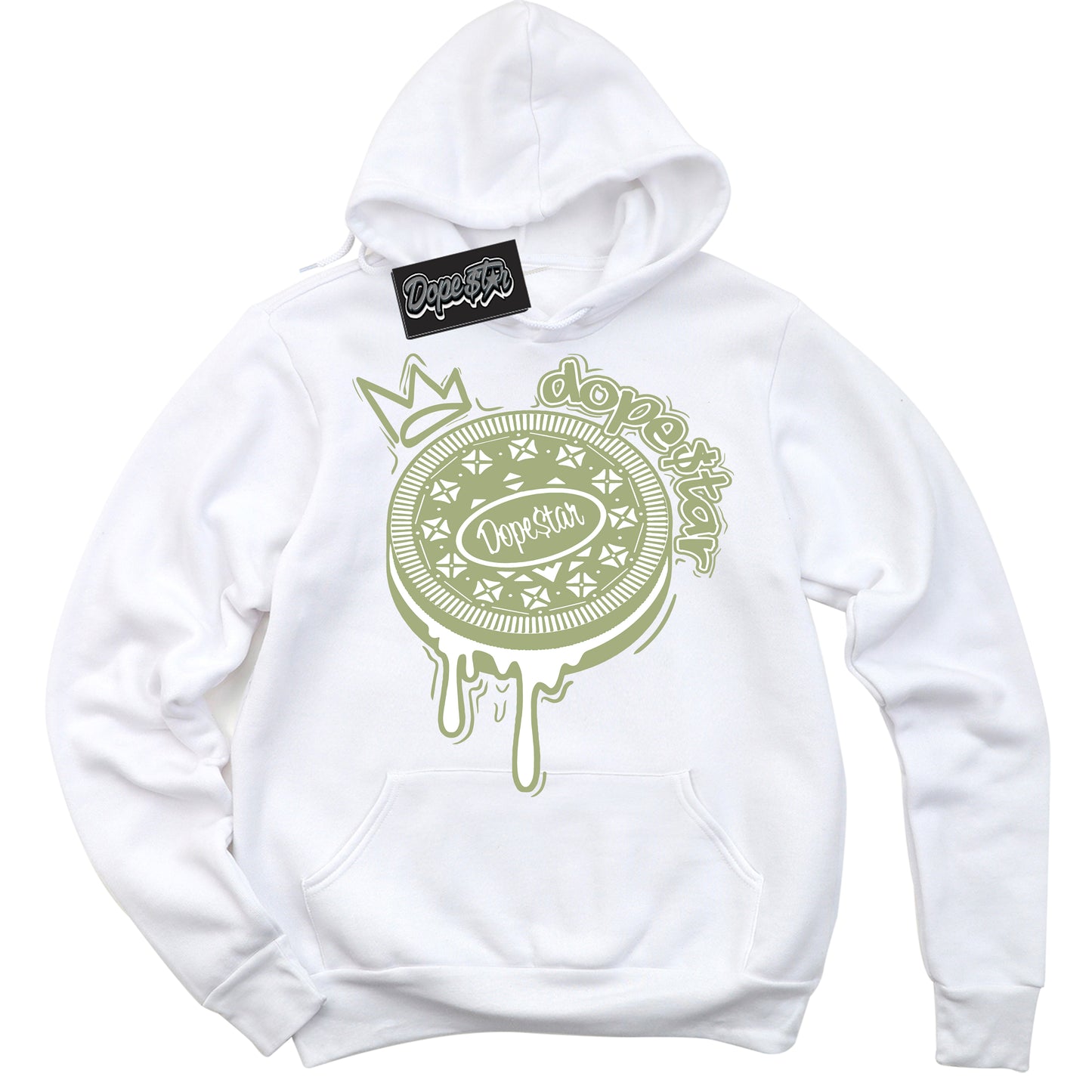 Cool White Hoodie with “Oreo DS” design that Perfectly Matches Safari Oil Green Dunk.