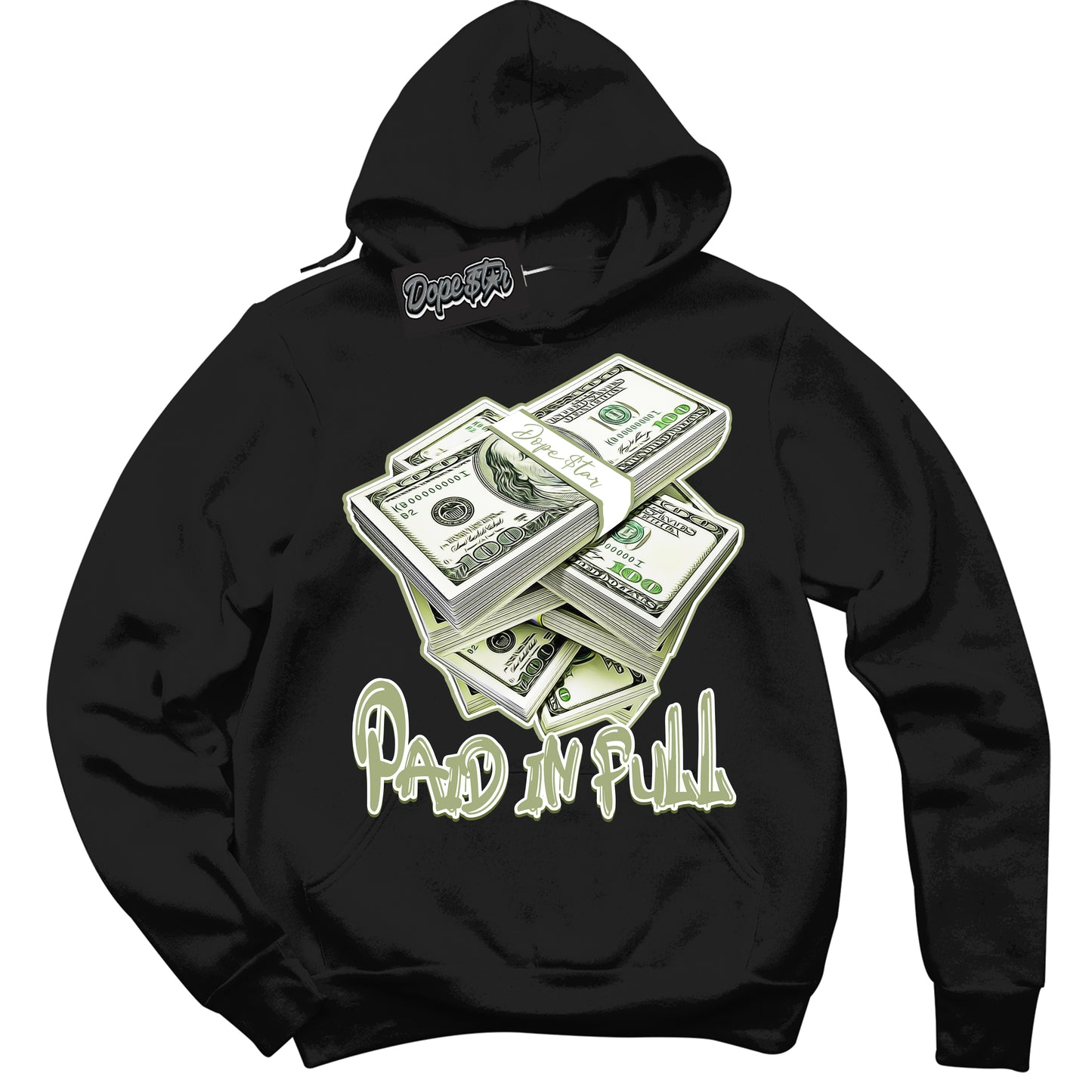Cool Black Hoodie with “Paid In Full” design that Perfectly Matches Safari Oil Green Dunk.