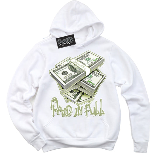 Cool White Hoodie with “Paid In Full” design that Perfectly Matches Safari Oil Green Dunk.