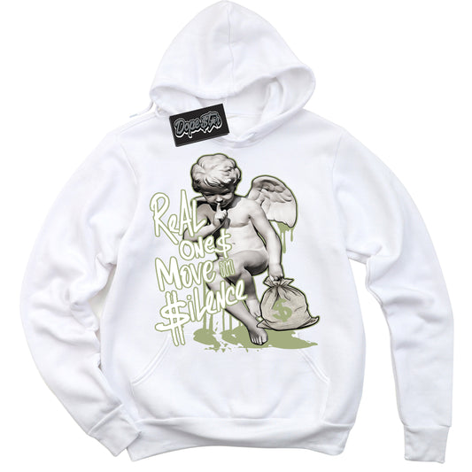 Cool White Hoodie with “Real Ones Cherub” design that Perfectly Matches Safari Oil Green Dunk.