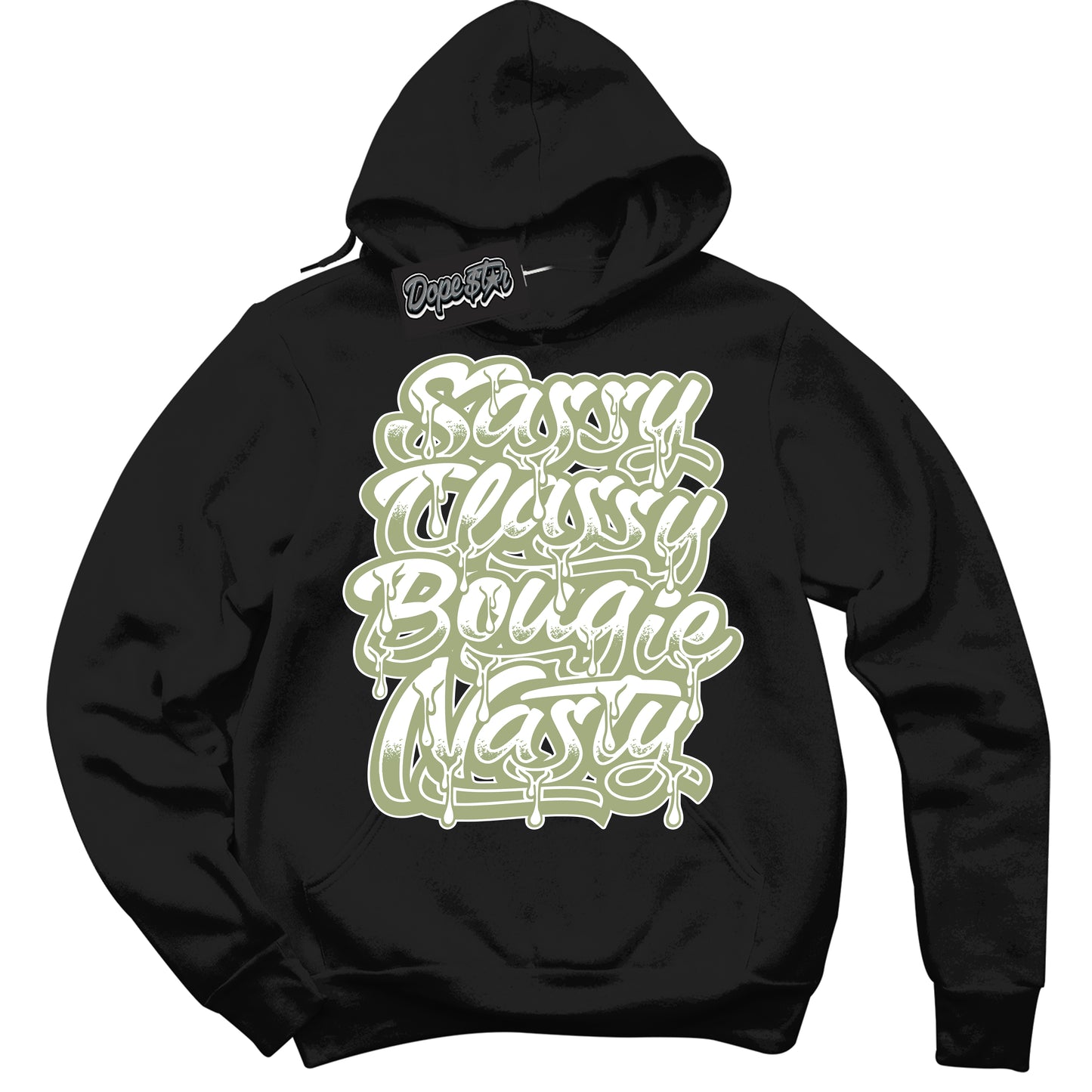 Cool Black Hoodie with “Sassy Classy” design that Perfectly Matches Safari Oil Green Dunk.