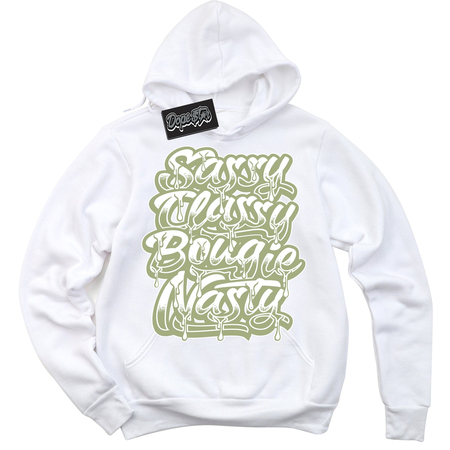 Cool White Hoodie with “Sassy Classy” design that Perfectly Matches Safari Oil Green Dunk.