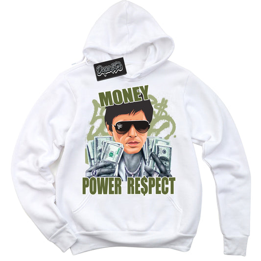 Cool White Hoodie with “Tony Montana” design that Perfectly Matches Safari Oil Green Dunk.