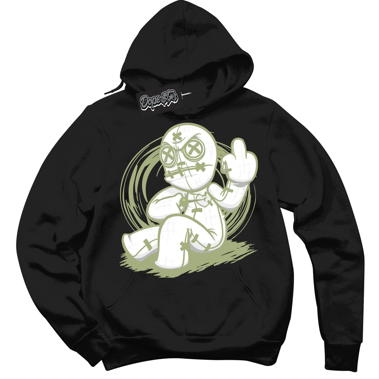 Cool Black Hoodie with “Voodoo Doll” design that Perfectly Matches Safari Oil Green Dunk.