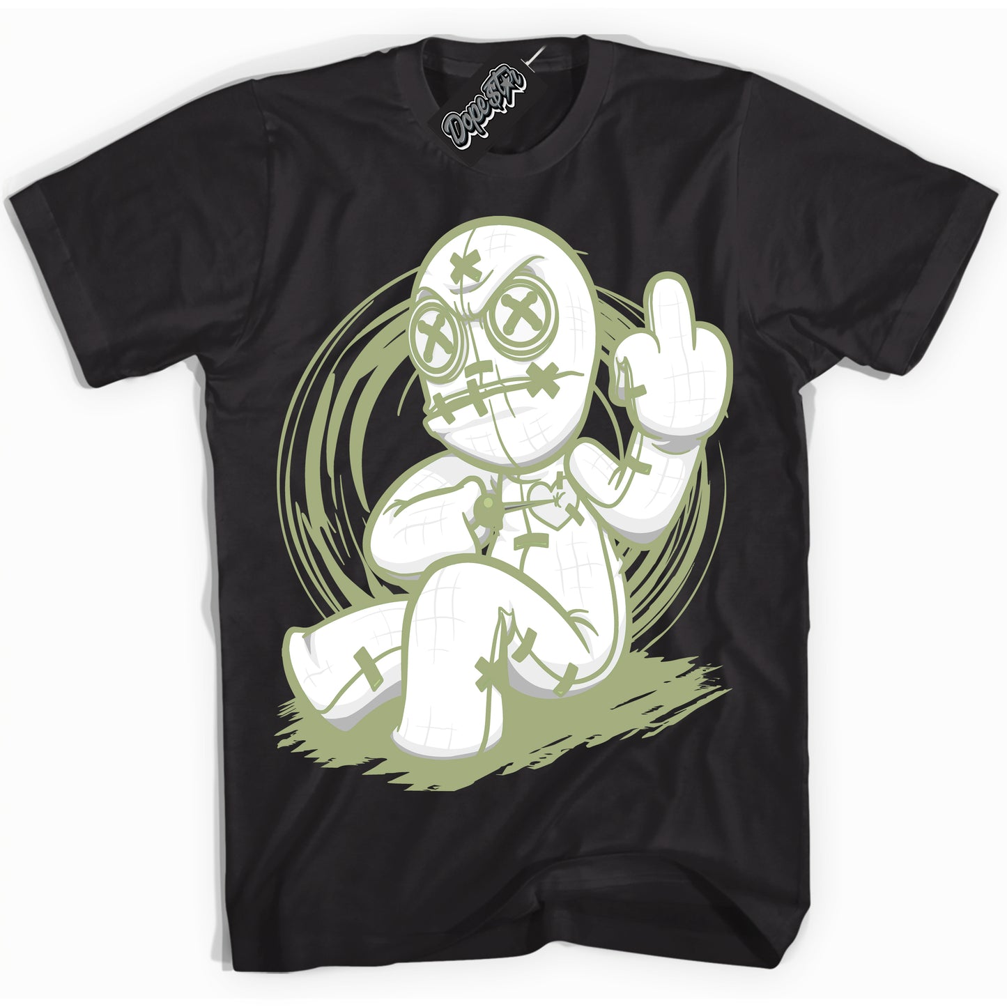 Cool Black Shirt with “Voodoo Doll” design that perfectly matches Safari Oil Green Dunk.