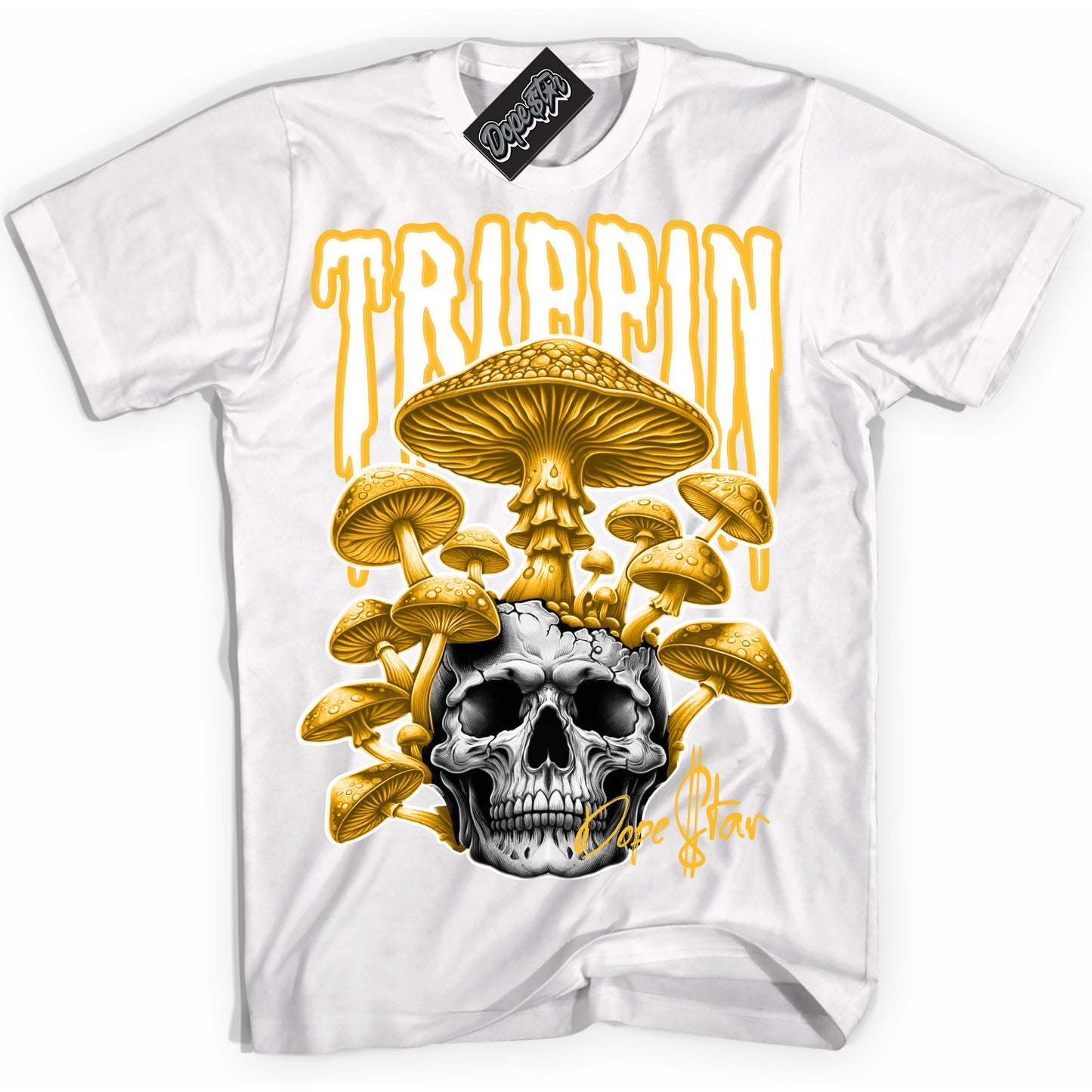 Cool White Shirt with “Trippin” design that perfectly matches White University Gold Dunk.
