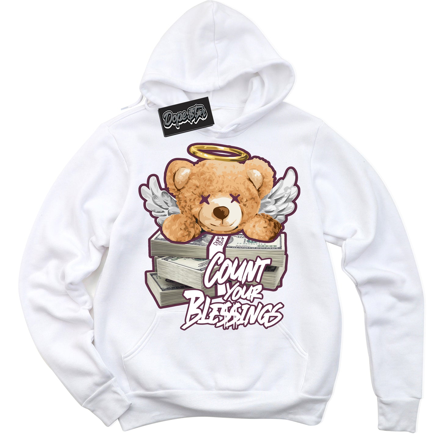 Cool White Hoodie with “Count Your Blessings” design that Perfectly Matches White Viotech Dunks.