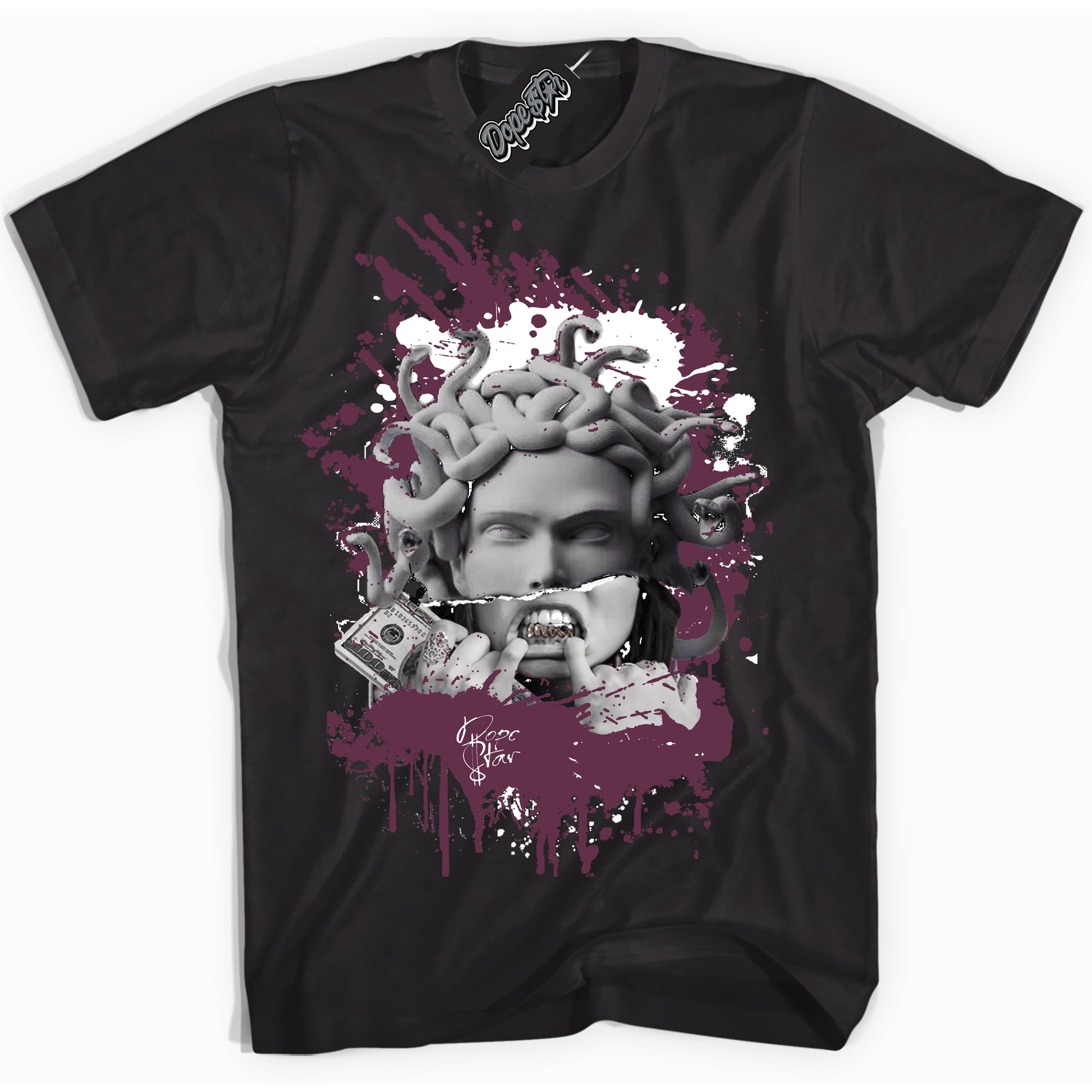 Cool Black Shirt with “ Medusa” design that perfectly matches White Viotech Dunks.