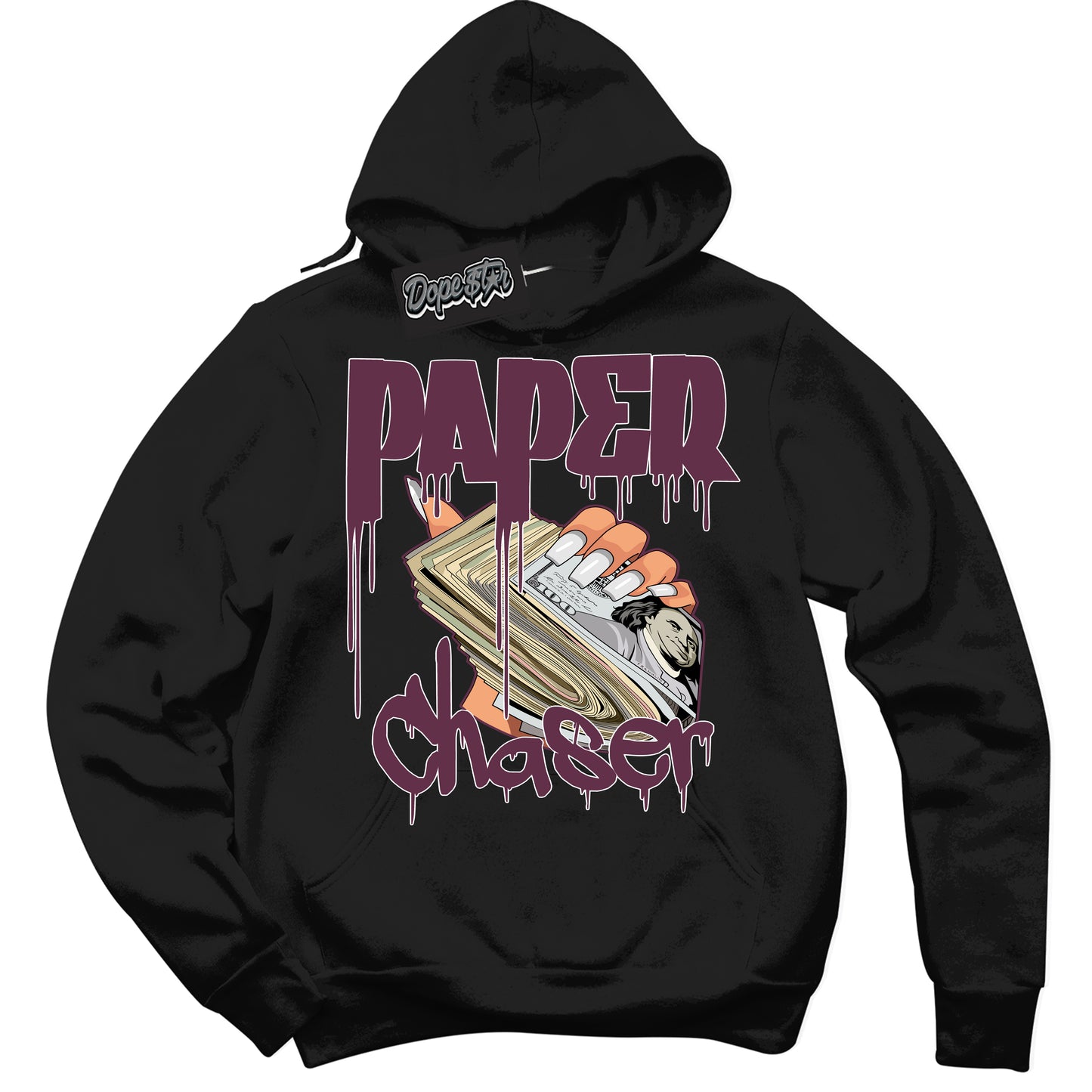 Cool Black Hoodie with “ Paper Chaser” design that Perfectly Matches White Viotech Dunks.