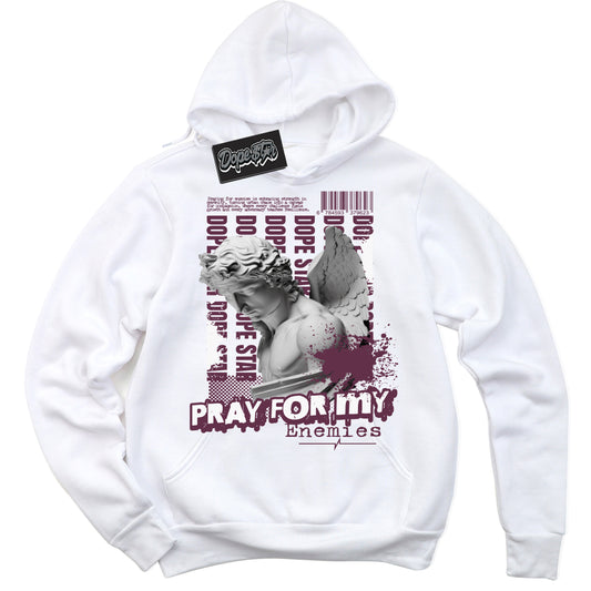Cool White Hoodie with “ Pray Enemies” design that Perfectly Matches White Viotech Dunks.