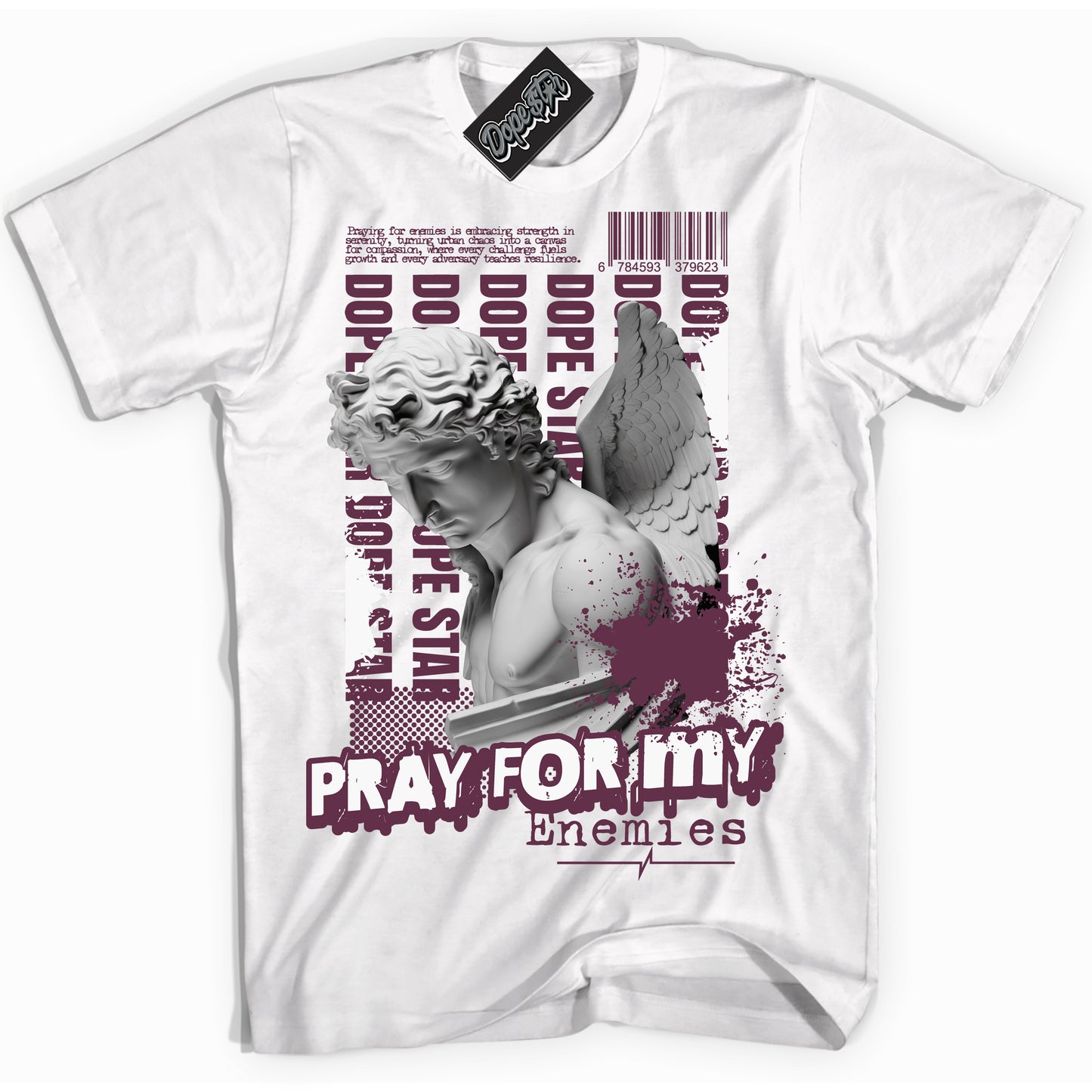 Cool White Shirt with “ Pray Enemies” design that perfectly matches White Viotech Dunks.