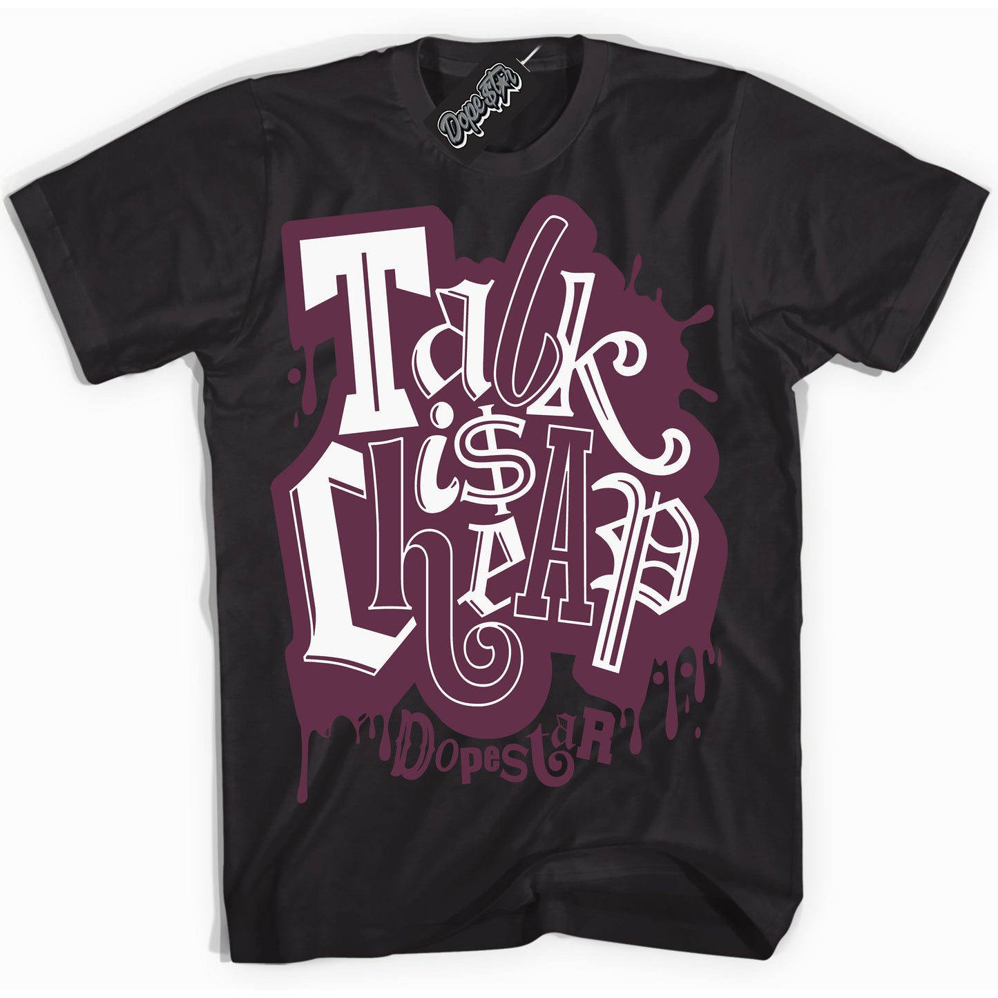 Cool Black Shirt with “ Talk Is Cheap” design that perfectly matches White Viotech Dunks.