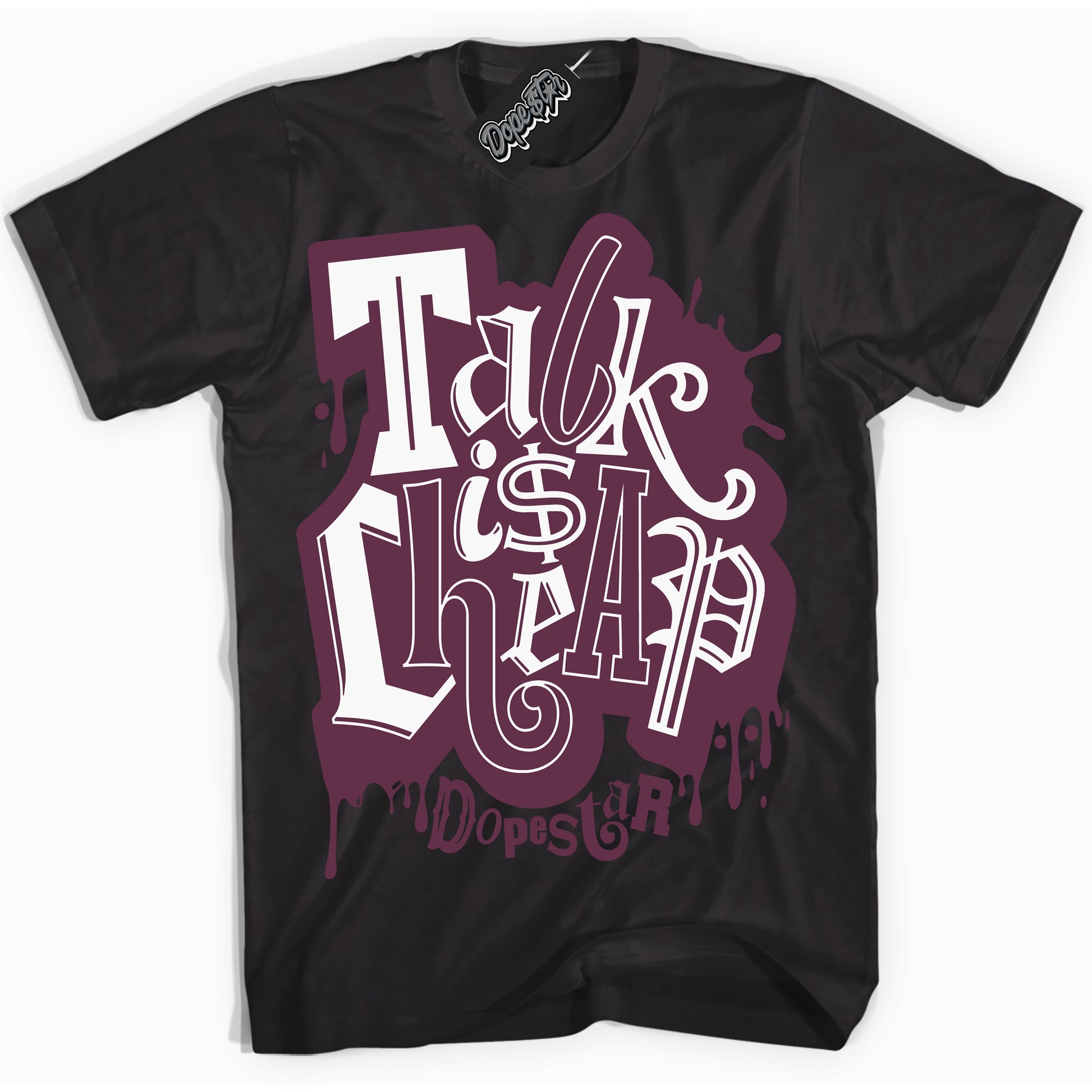 Cool Black Shirt with “ Talk Is Cheap” design that perfectly matches White Viotech Dunks.