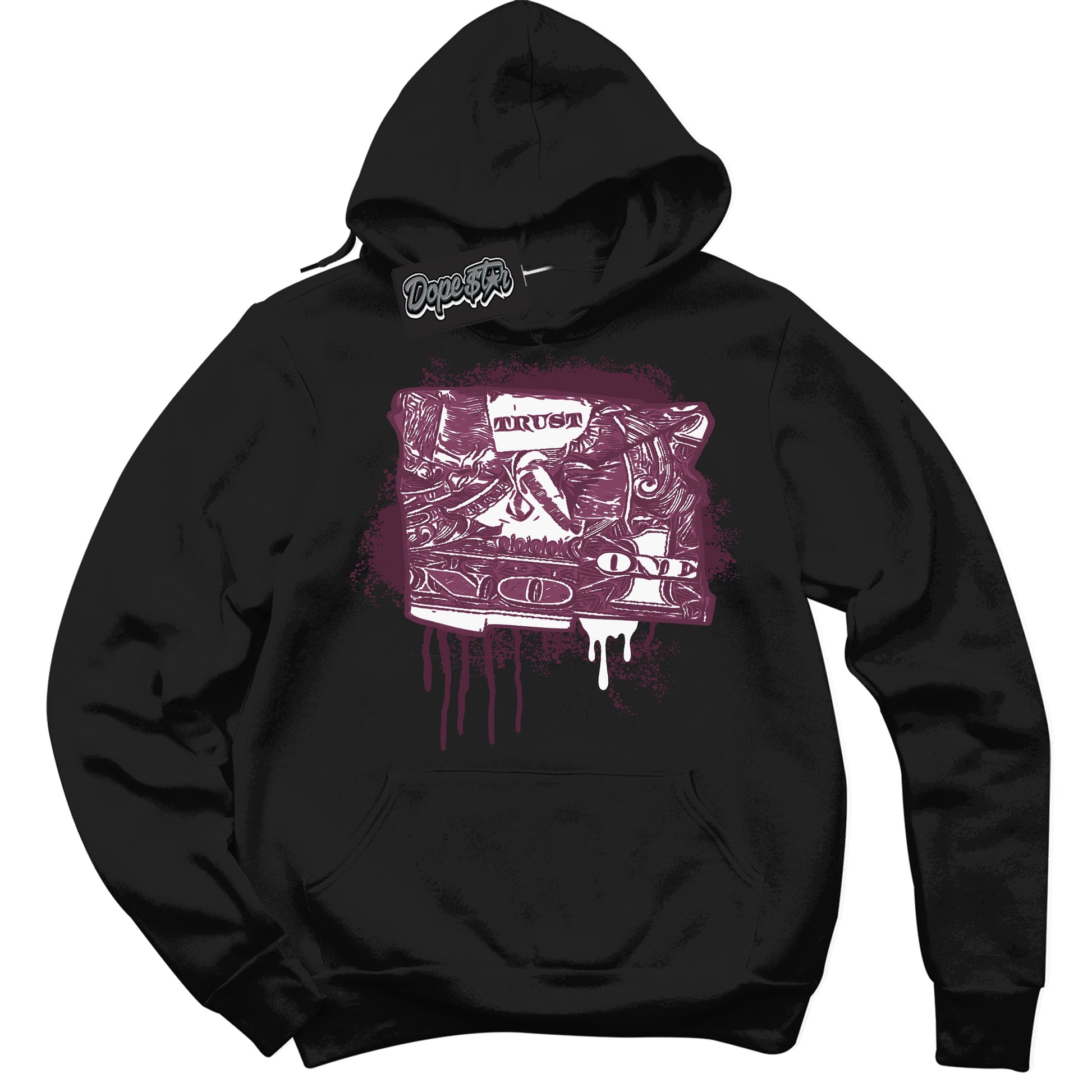 Cool Black Hoodie with “ Trust No One Dollar” design that Perfectly Matches White Viotech Dunks.