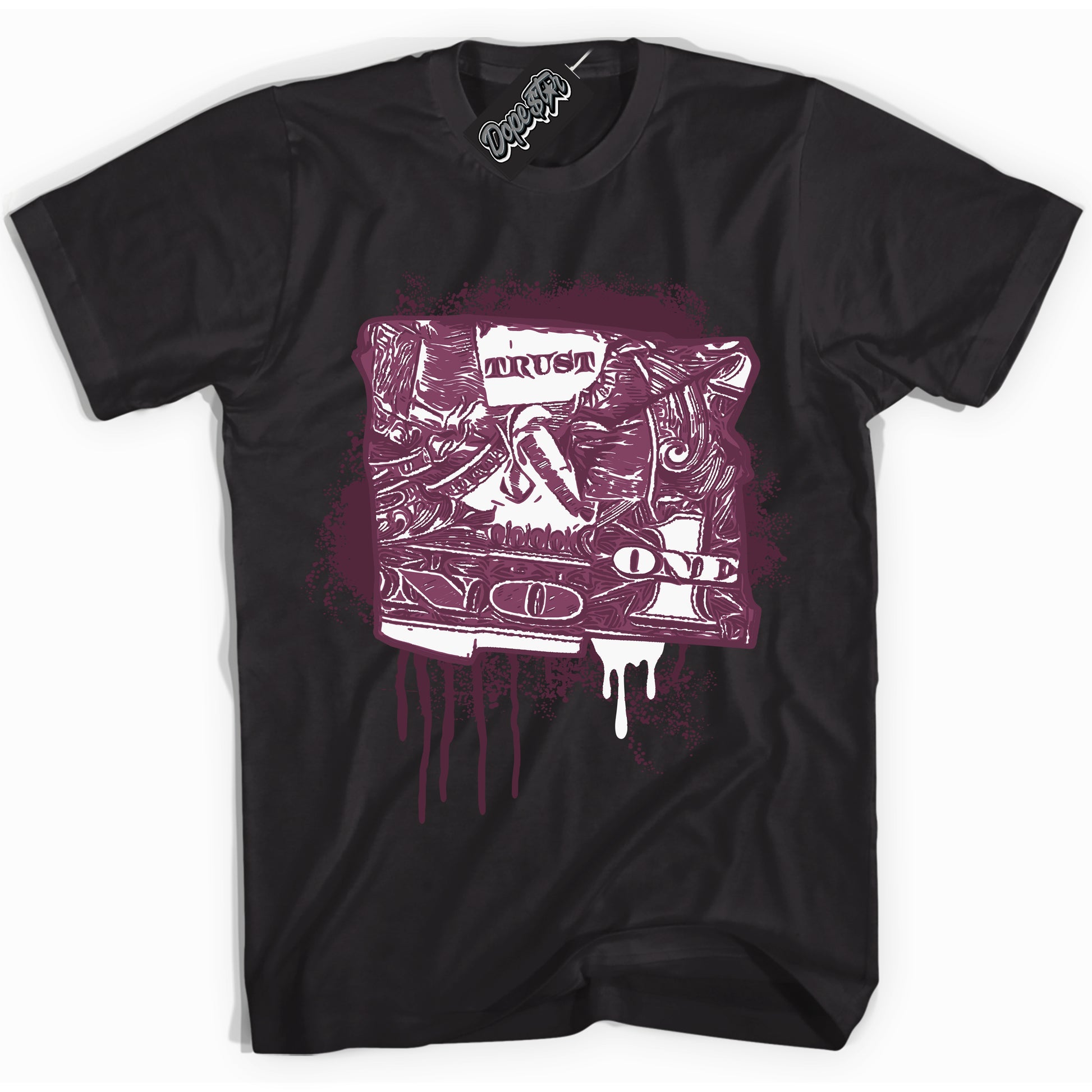 Cool Black Shirt with “ Trust No One Dollar” design that perfectly matches White Viotech Dunks.