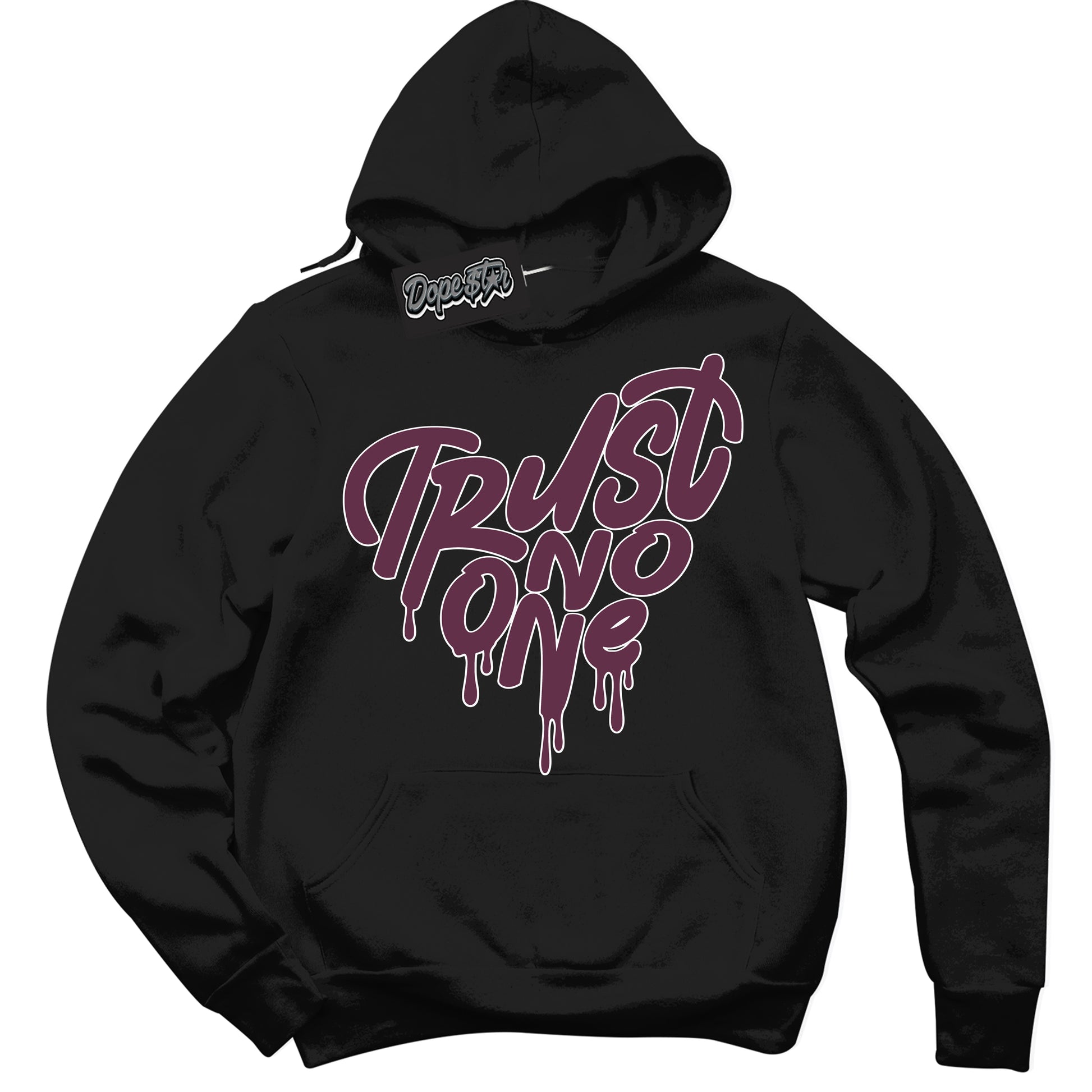 Cool Black Hoodie with “ Trust No One Heart” design that Perfectly Matches White Viotech Dunks.