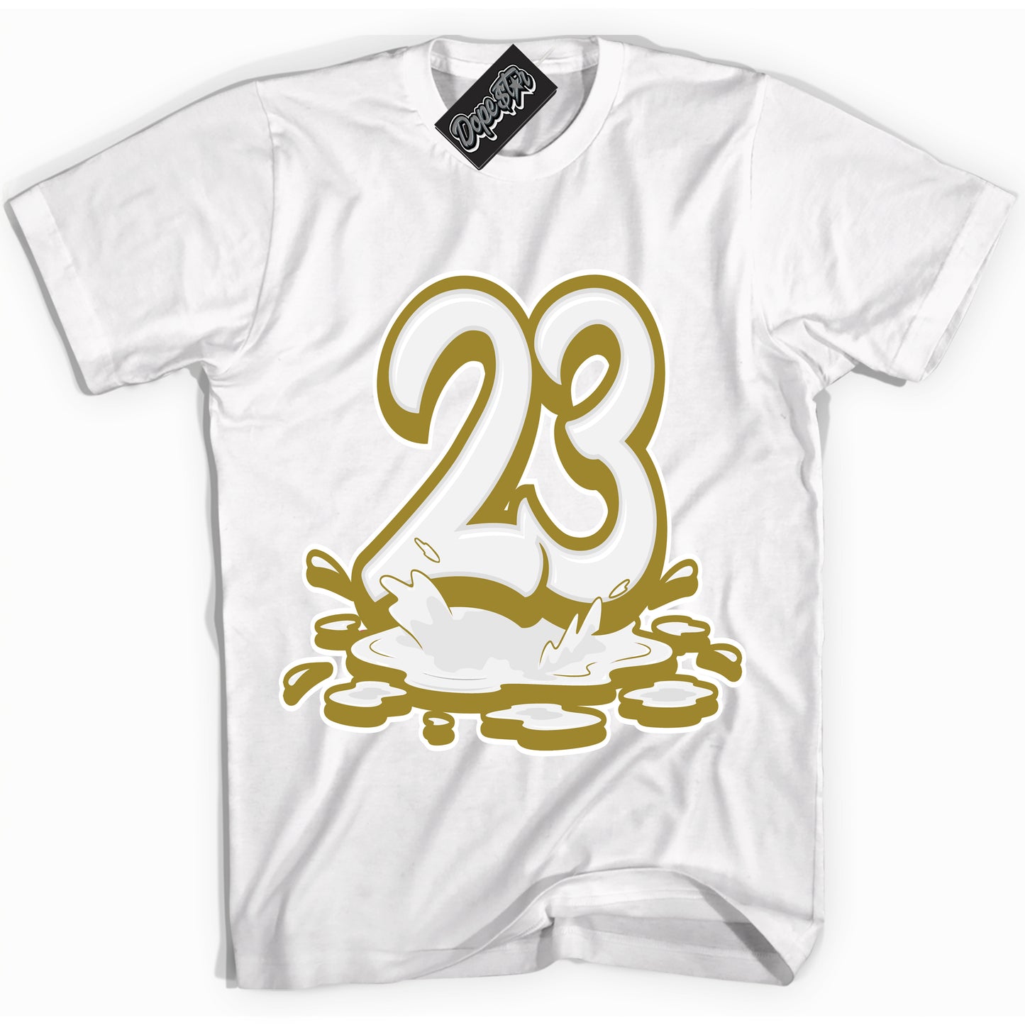 Cool White Shirt with “23 Melting” design that perfectly matches Pacific Moss Dunks.