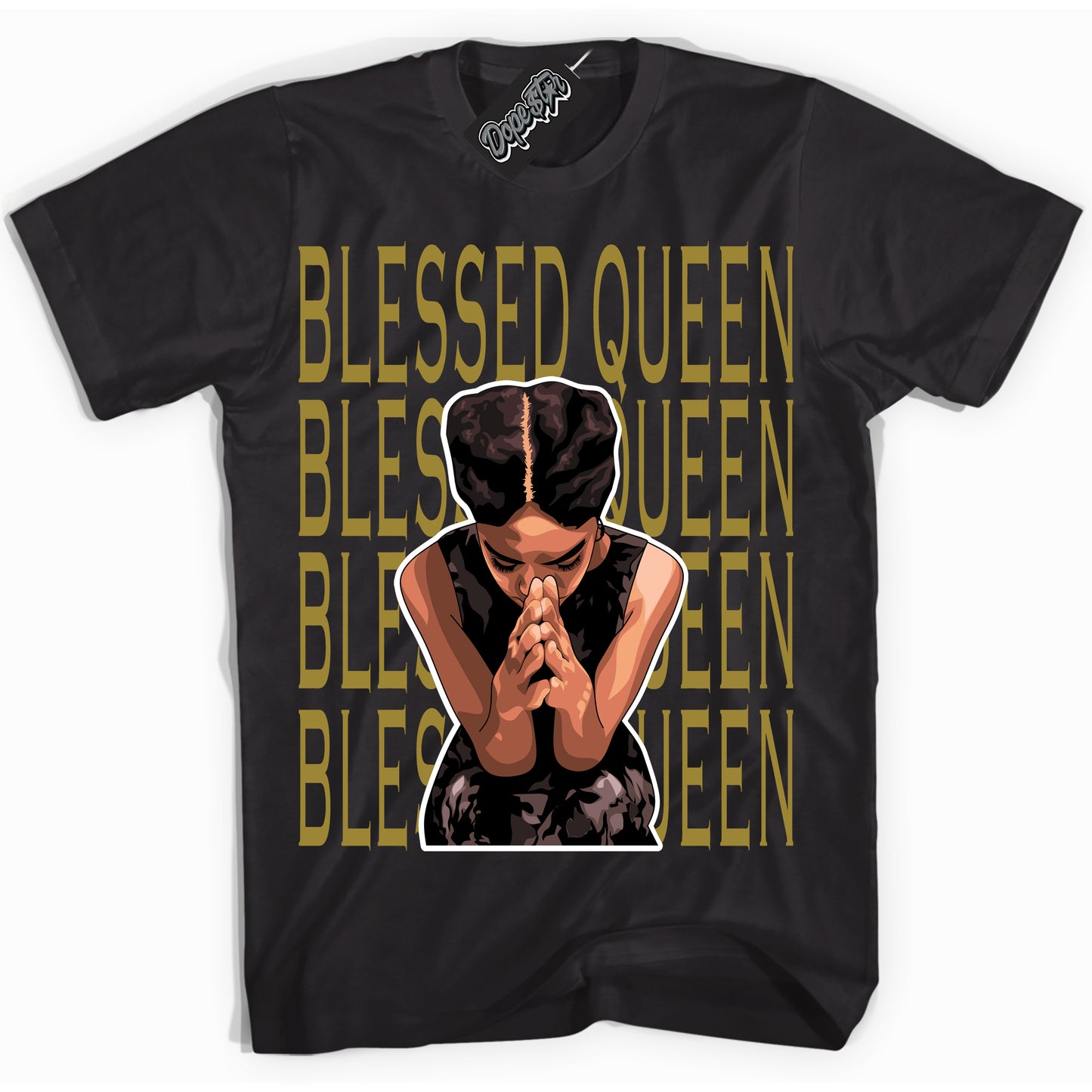 Cool Black Shirt with “Blessed Queen” design that perfectly matches Pacific Moss Dunks.