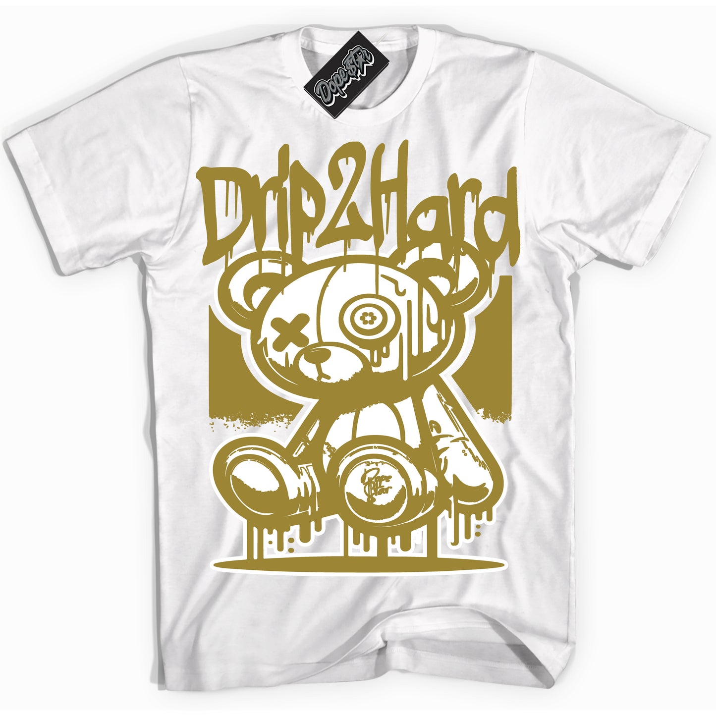 Cool White Shirt with “Drip 2 Hard” design that perfectly matches Pacific Moss Dunks.