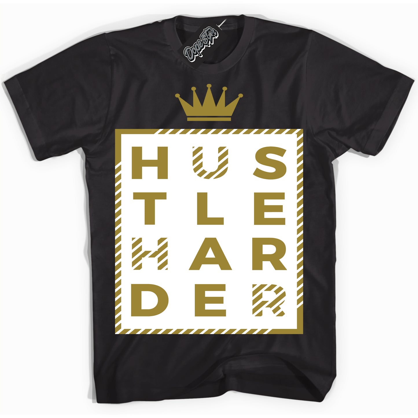 Cool Black Shirt with “Hustle Harder” design that perfectly matches Pacific Moss Dunks.