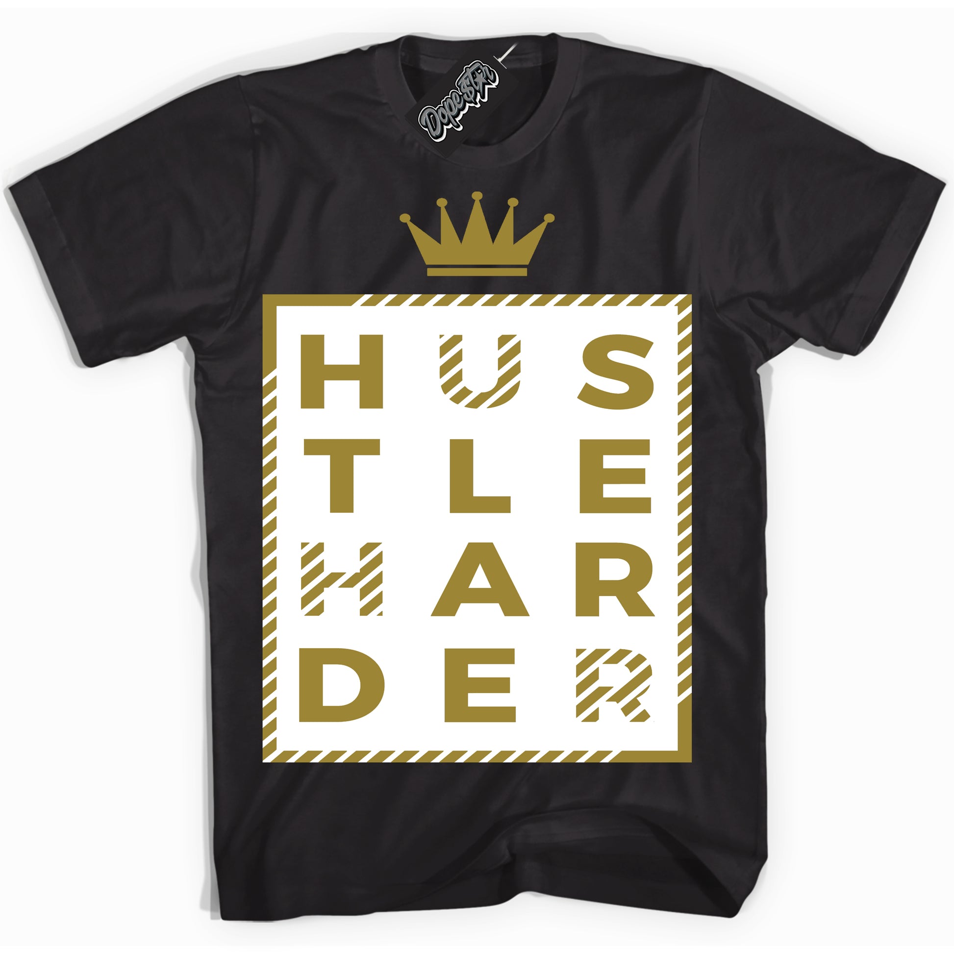 Cool Black Shirt with “Hustle Harder” design that perfectly matches Pacific Moss Dunks.
