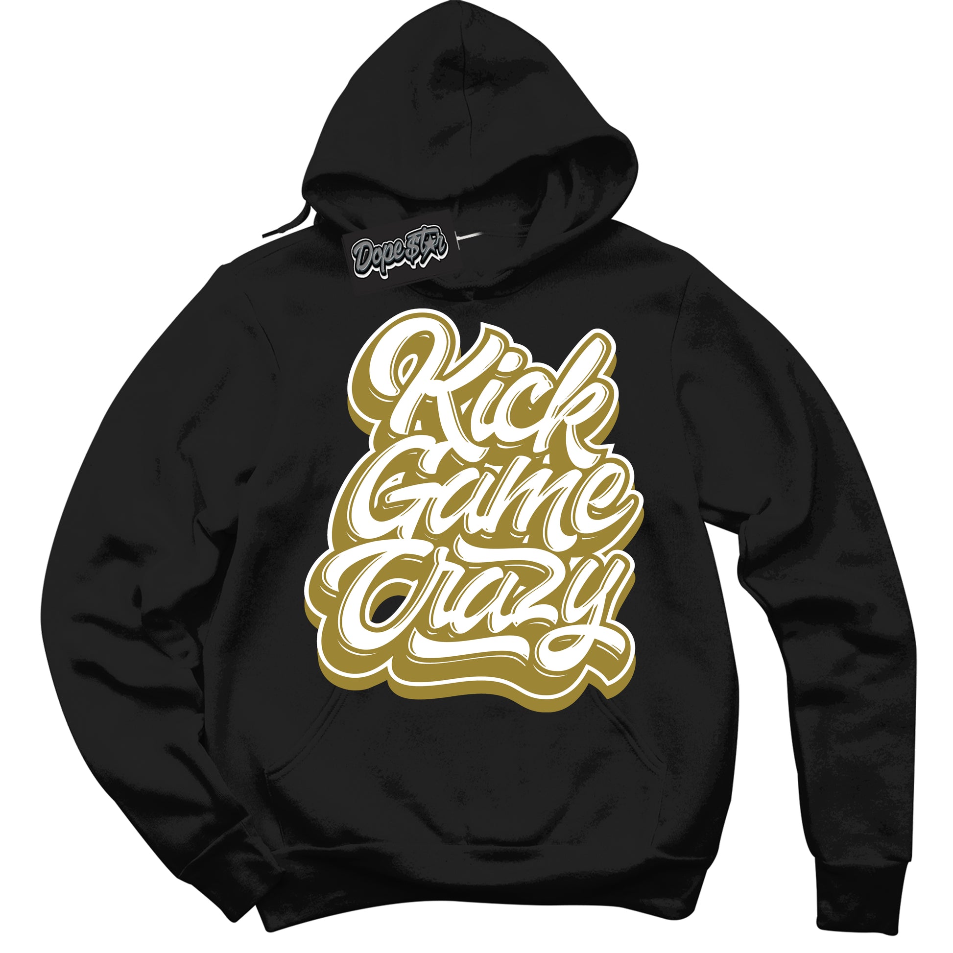 Cool Black Hoodie with “Kick Game Crazy” design that Perfectly Matches Pacific Moss Dunks.