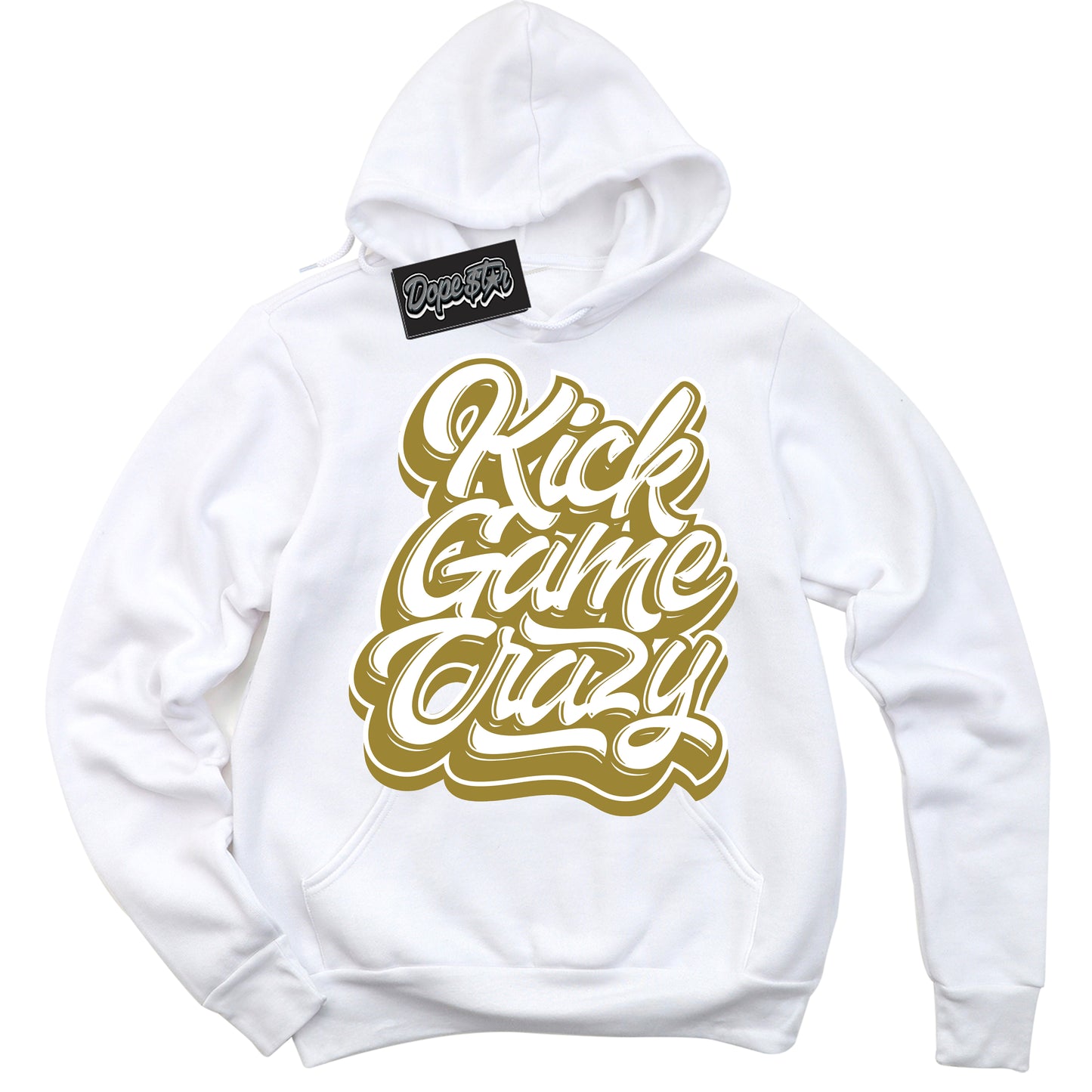 Cool White Hoodie with “Kick Game Crazy” design that Perfectly Matches Pacific Moss Dunks.