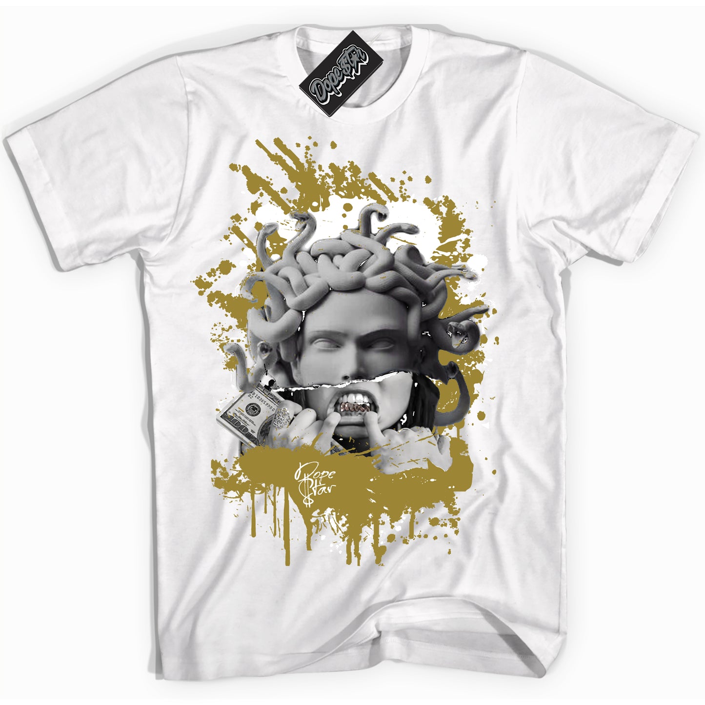 Cool White Shirt with “Medusa” design that perfectly matches Pacific Moss Dunks.