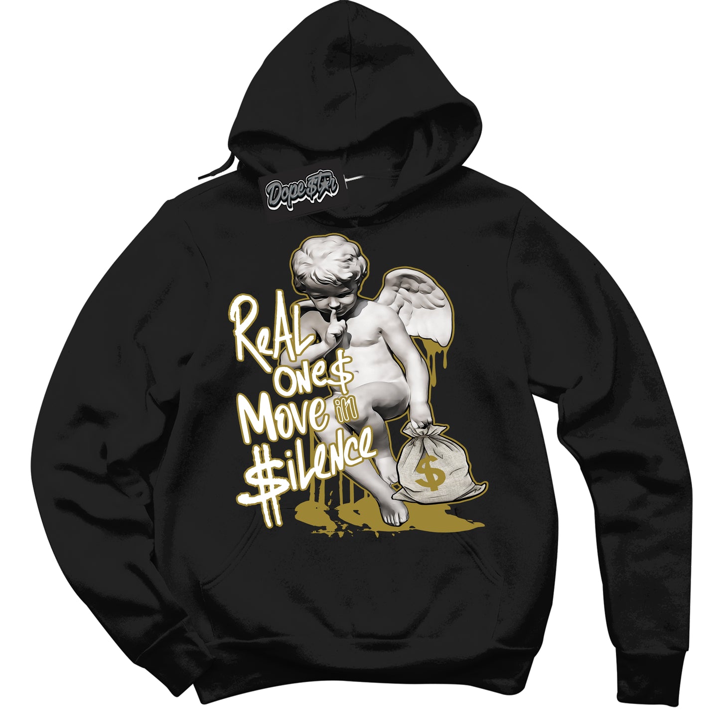 Cool Black Hoodie with “Real Ones Cherub” design that Perfectly Matches Pacific Moss Dunks.