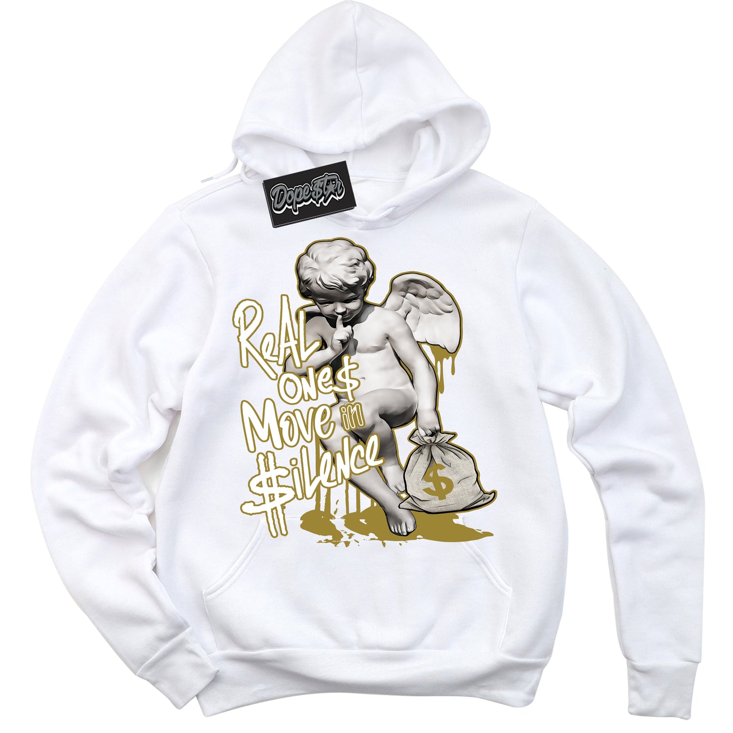 Cool White Hoodie with “Real Ones Cherub” design that Perfectly Matches Pacific Moss Dunks.