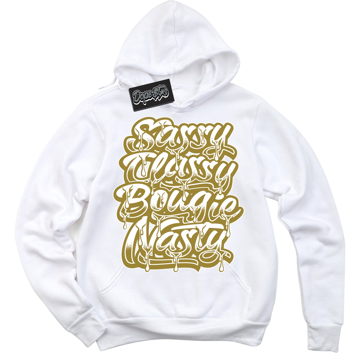Cool White Hoodie with “Sassy Classy” design that Perfectly Matches Pacific Moss Dunks.