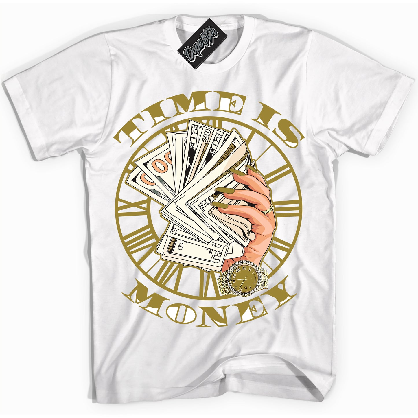Cool White Shirt with “Money Hands” design that perfectly matches Pacific Moss Dunks.