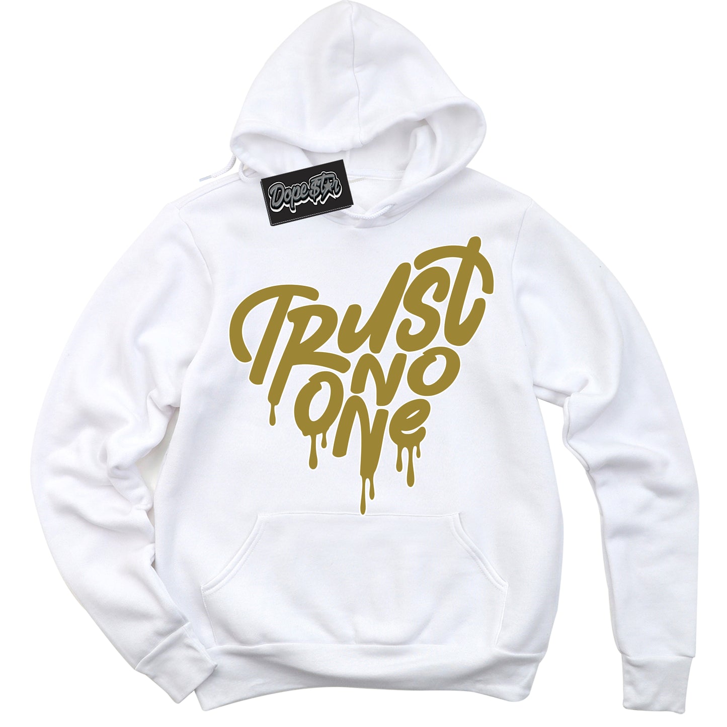 Cool White Hoodie with “Trust No One Heart” design that Perfectly Matches Pacific Moss Dunks.