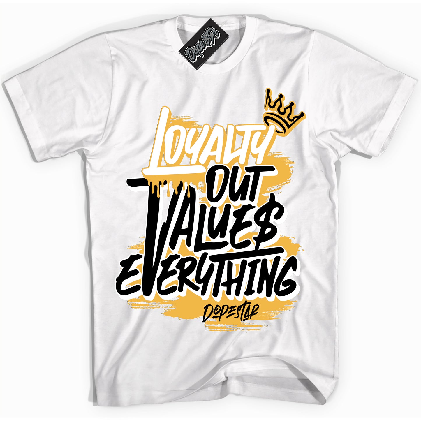 Cool White Shirt with “Loyalty Out Values Everything” design that perfectly matches Wu Tang Dunk.
