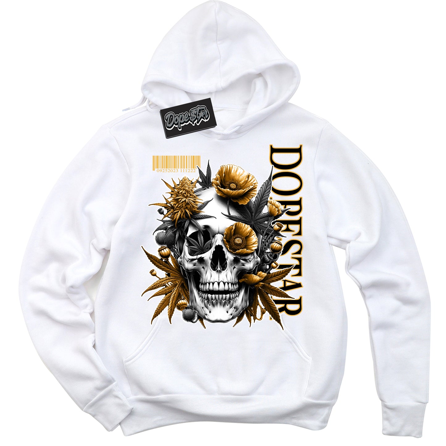 Cool White Hoodie with “Skull Poppies” design that Perfectly Matches Wu Tang Dunk.

