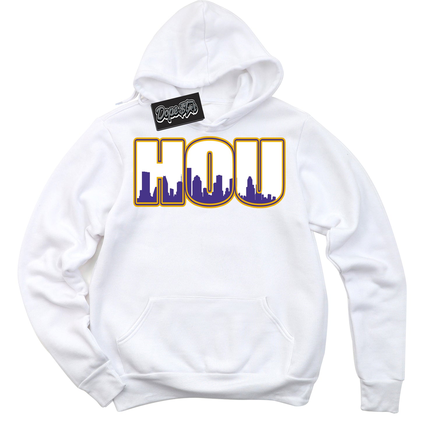 Cool White Hoodie with “Houston” design that Perfectly Matches Air Force 1 QS Kobe Lakers Home Sneakers.
