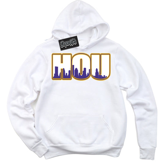 Cool White Hoodie with “Houston” design that Perfectly Matches Air Force 1 QS Kobe Lakers Home Sneakers.
