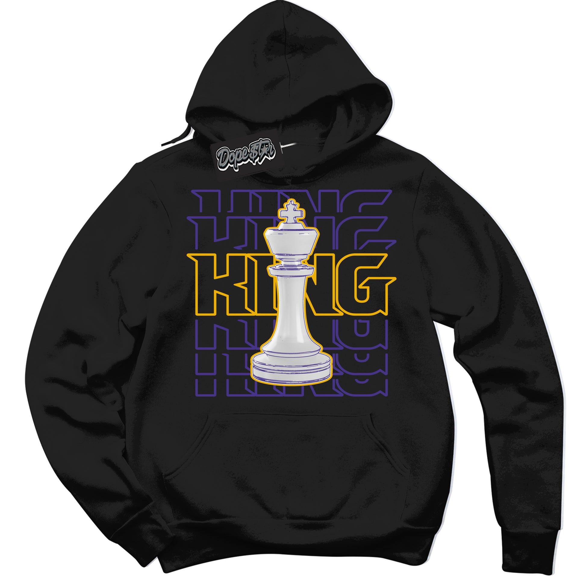 Cool Black Hoodie with “King Chess” design that Perfectly Matches Air Force 1 QS Kobe Lakers Home Sneakers.
