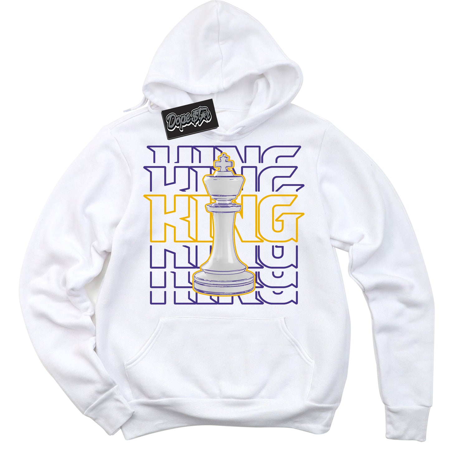 Cool White Hoodie with “King Chess” design that Perfectly Matches Air Force 1 QS Kobe Lakers Home Sneakers.
